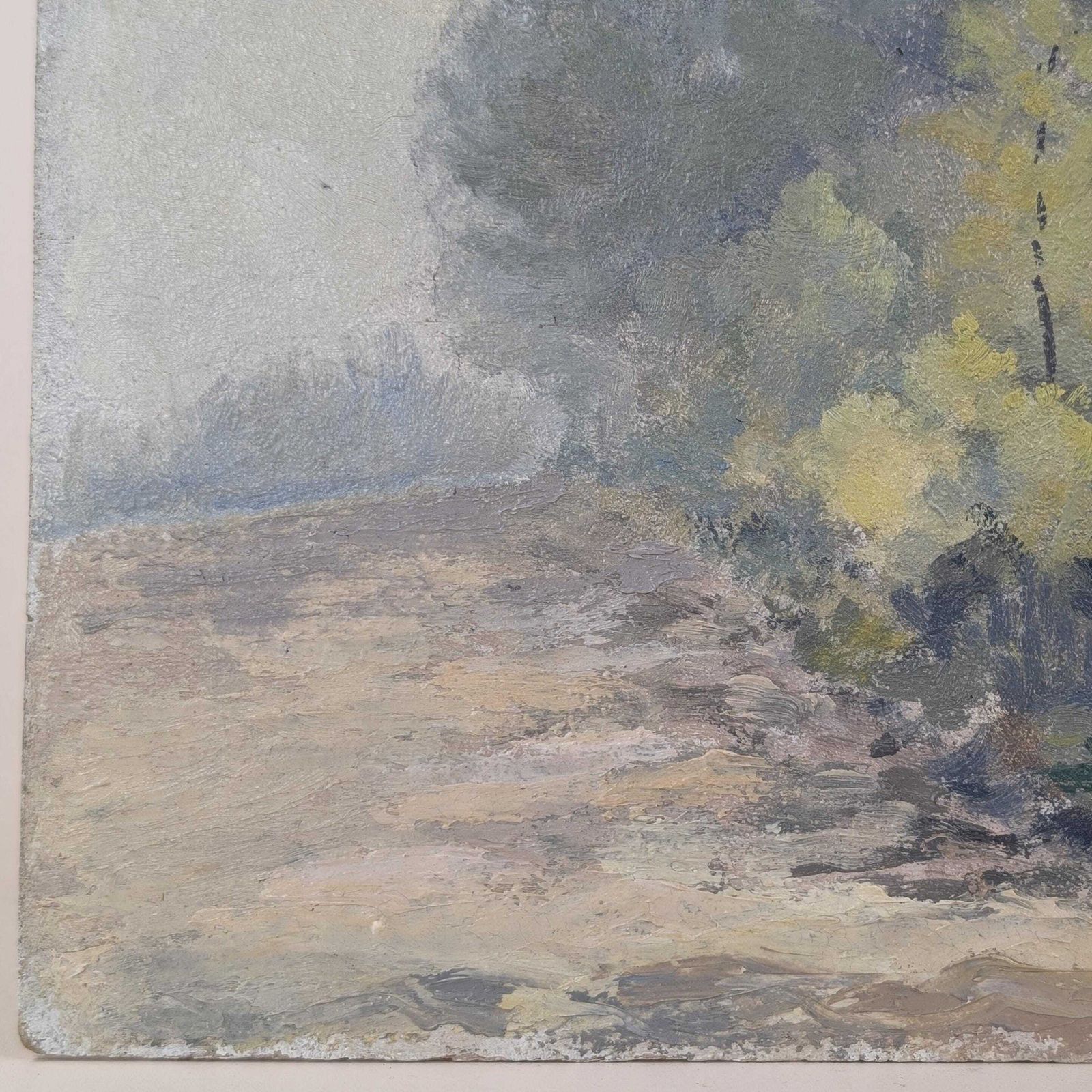 French Impressionist Oil Landscape Painting, Signed Hubert Bergère, Pine Trees On Wood Panel, Mid Century Country Art photo Art