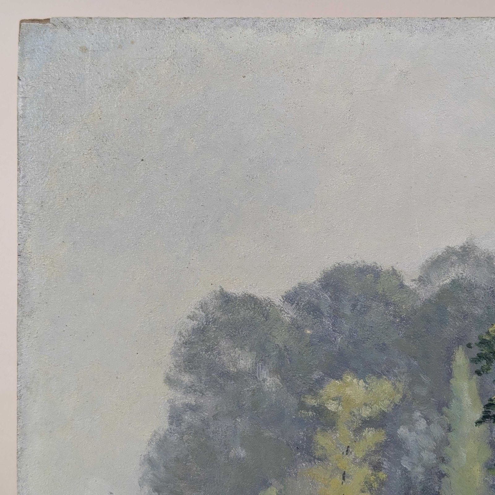 French Impressionist Oil Landscape Painting, Signed Hubert Bergère, Pine Trees On Wood Panel, Mid Century Country Art photo vinterior