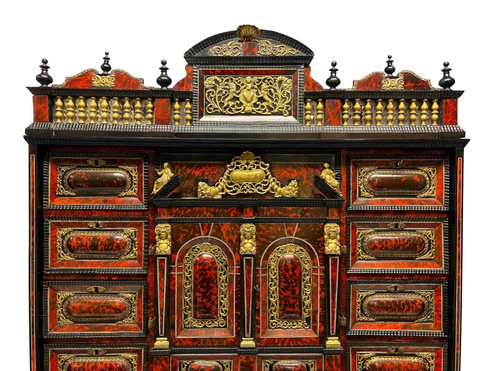 A Fine Late XVII Century Flemish Tortoiseshell Architectural Cabinet On Stand photo for sale