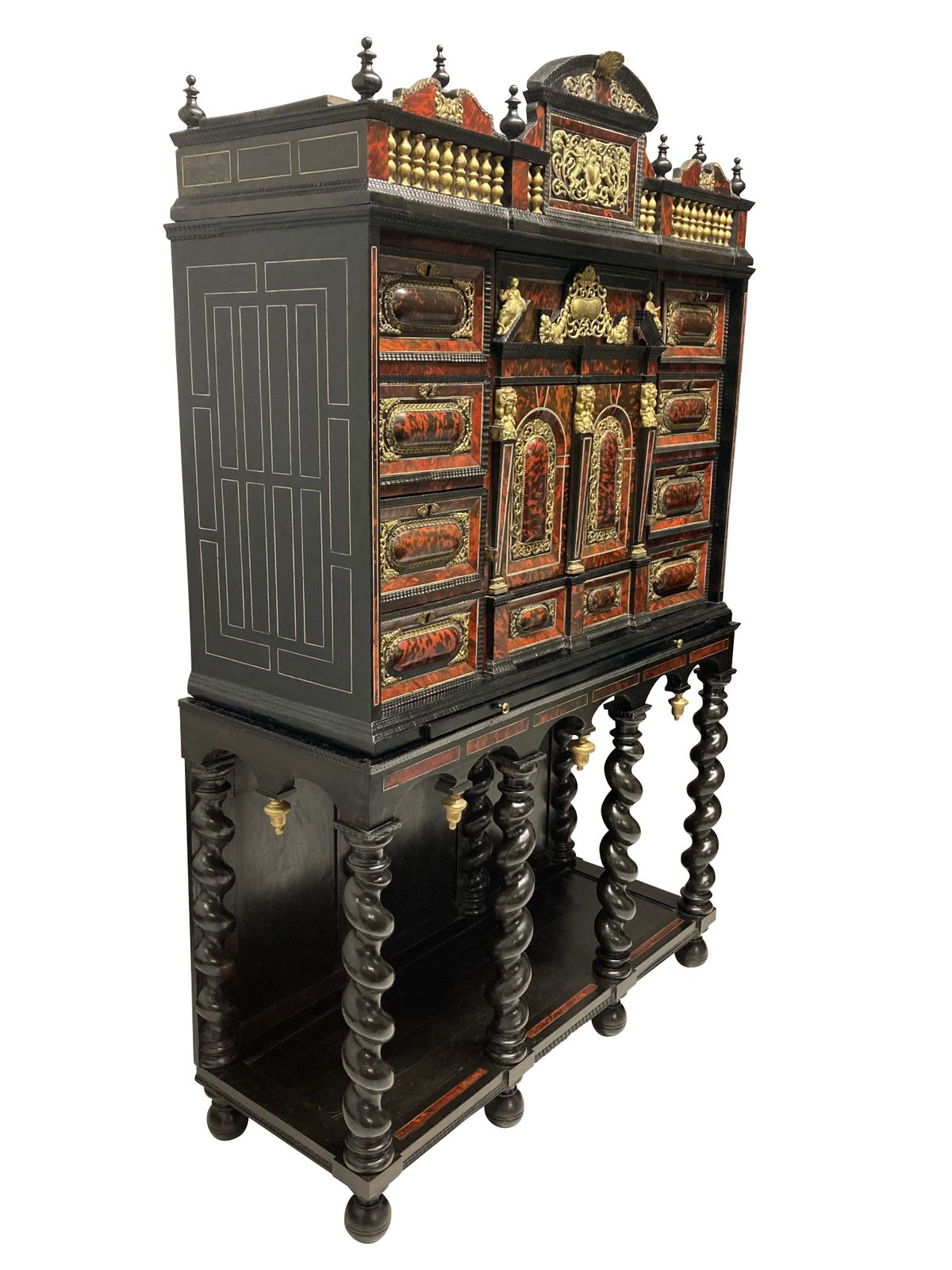 A Fine Late XVII Century Flemish Tortoiseshell Architectural Cabinet On Stand photo vintage
