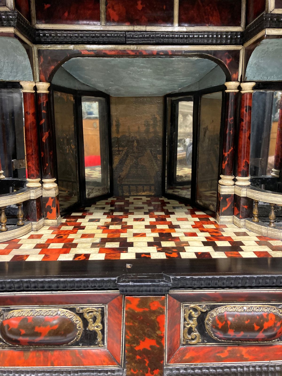 Furniture A Fine Late XVII Century Flemish Tortoiseshell Architectural Cabinet On Stand photo