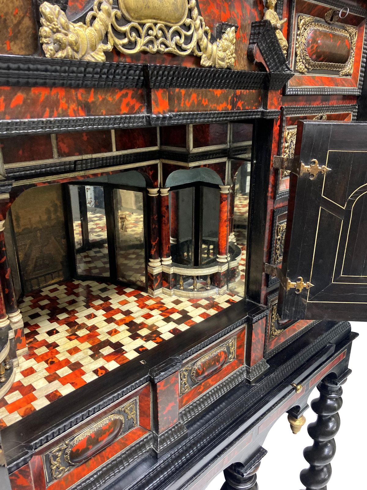 41300.0 A Fine Late XVII Century Flemish Tortoiseshell Architectural Cabinet On Stand photo