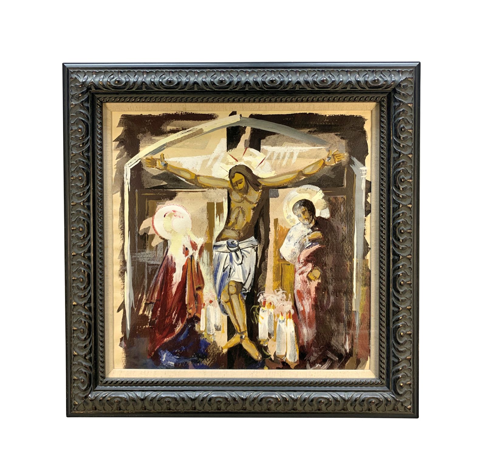 An English Framed Oil Of The Crucifixion