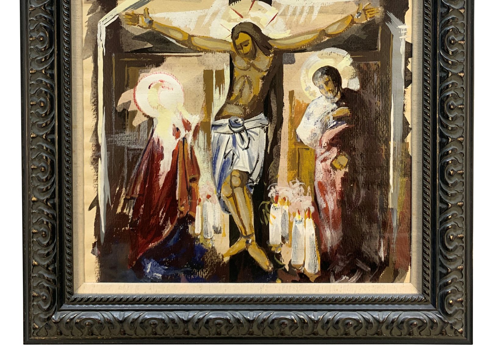 An English Framed Oil Of The Crucifixion photo for sale