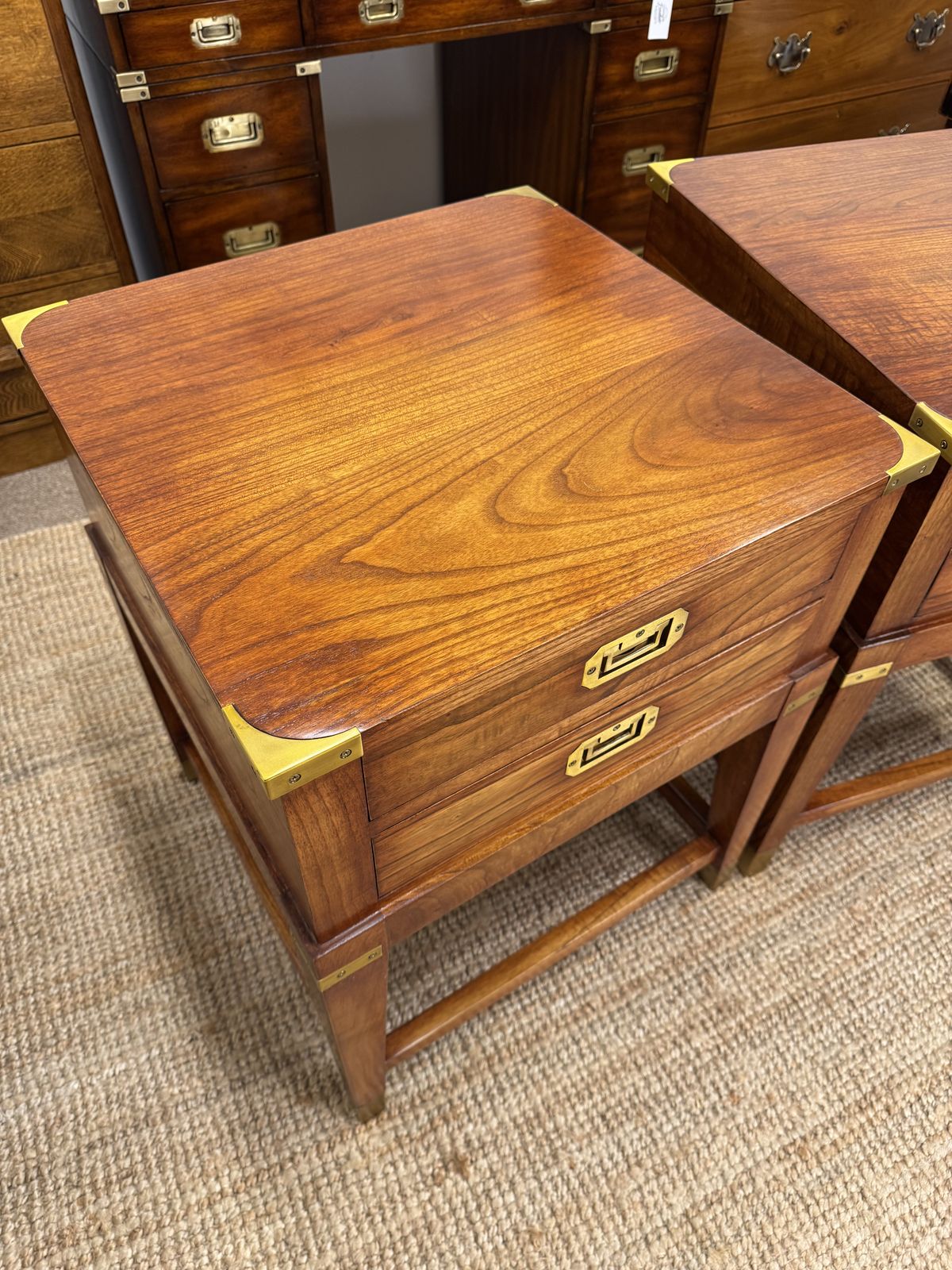 Pair Of Campaign Style Hardwood Bedside Tables photo furniture