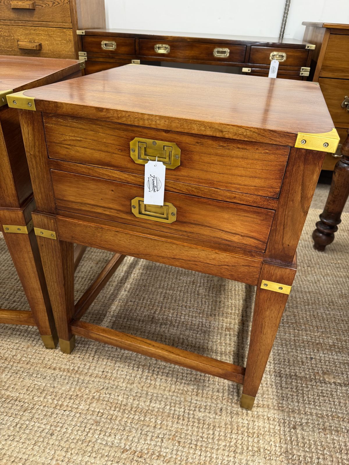 Pair Of Campaign Style Hardwood Bedside Tables photo 1650.0