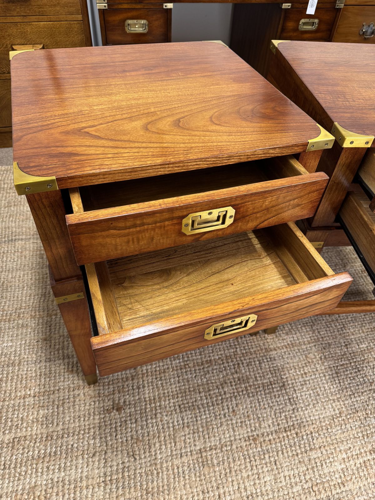 Furniture Pair Of Campaign Style Hardwood Bedside Tables photo