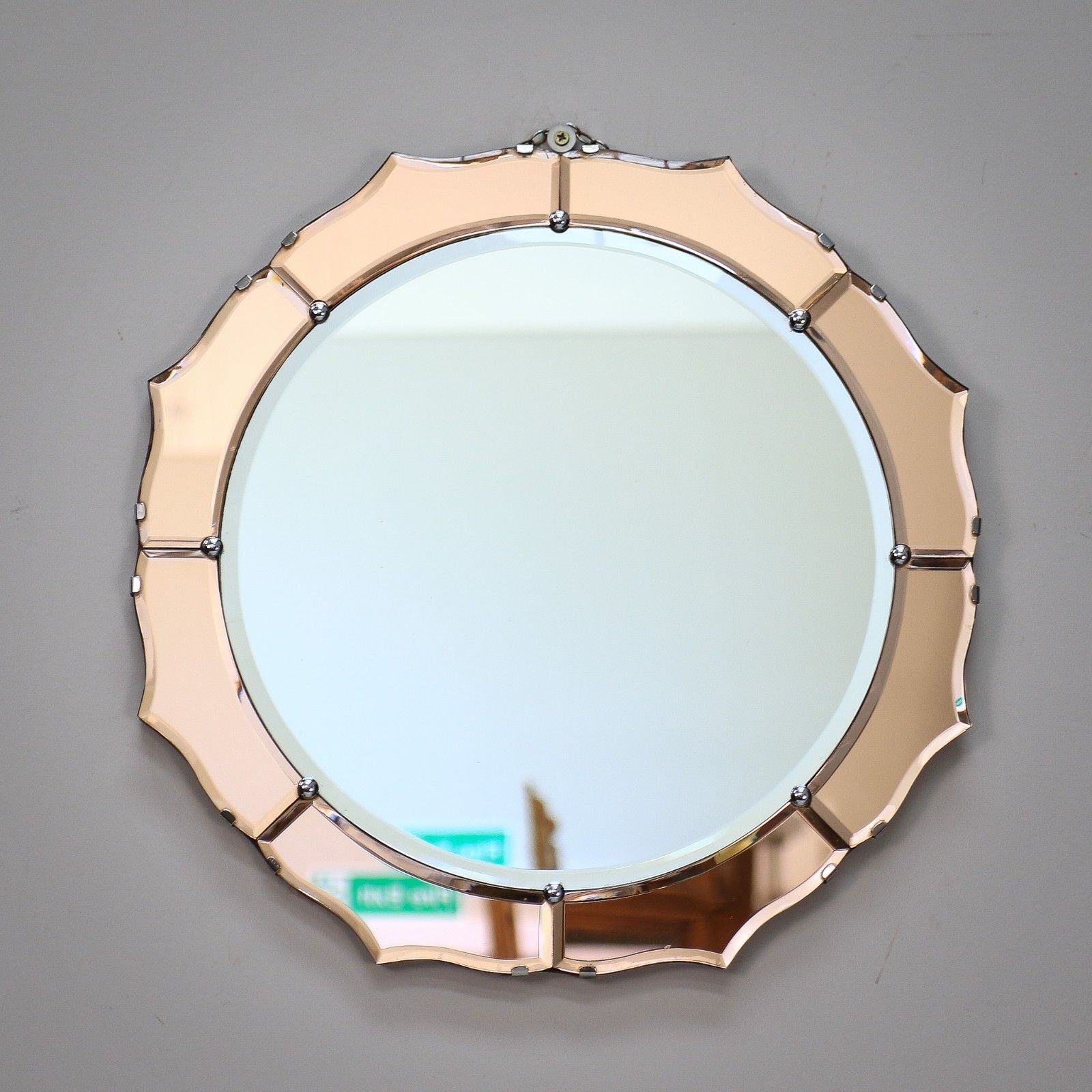 Art Deco Wall Mirror Round With Petal Shaped Bevelled Edge