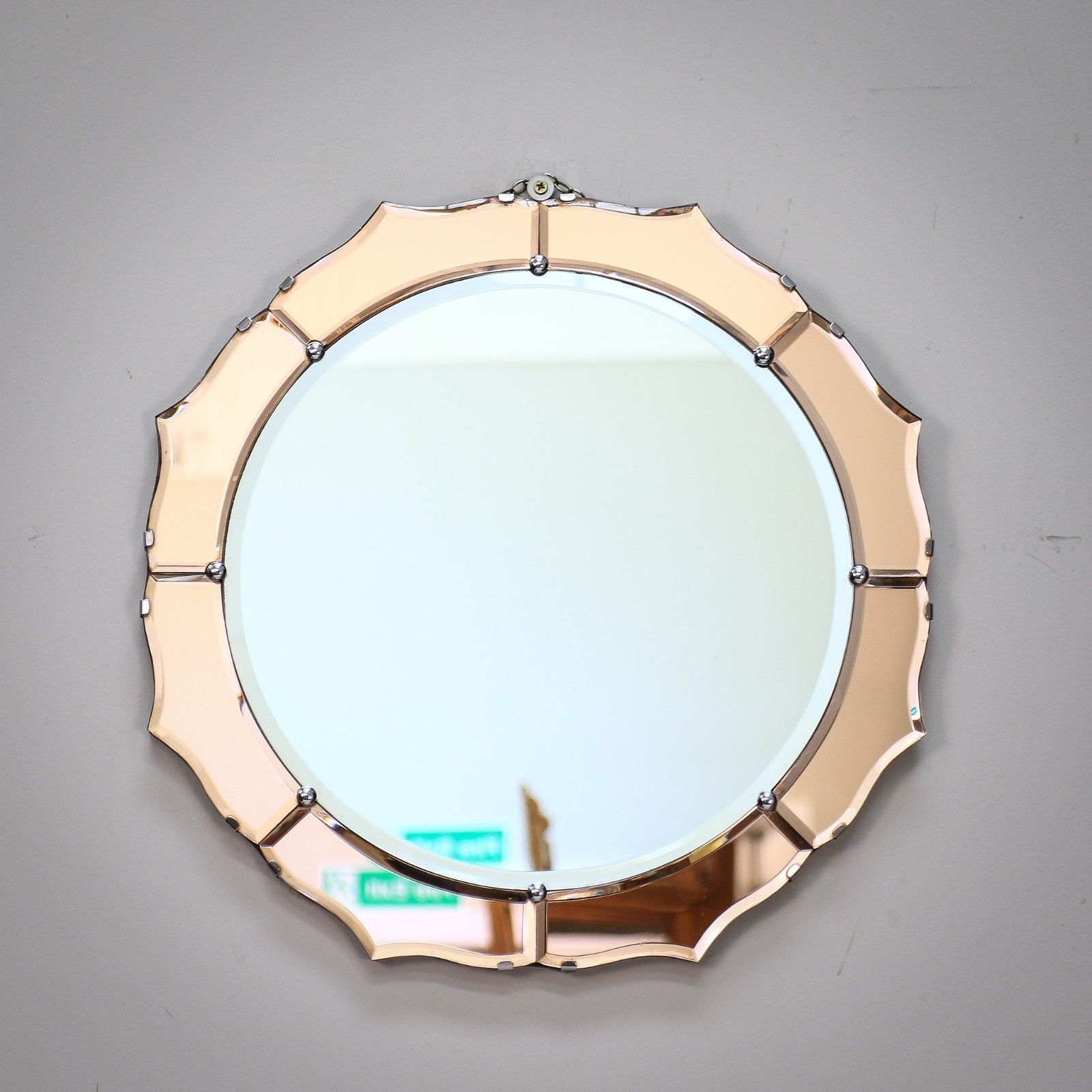 Art Deco Wall Mirror Round With Petal Shaped Bevelled Edge photo furniture