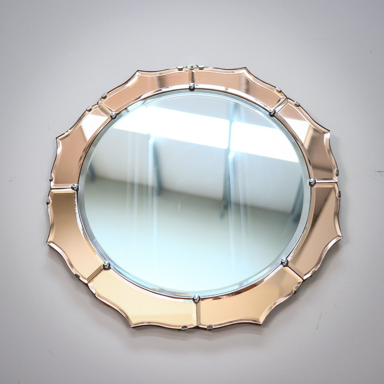 Art Deco Wall Mirror Round With Petal Shaped Bevelled Edge photo Home Decor