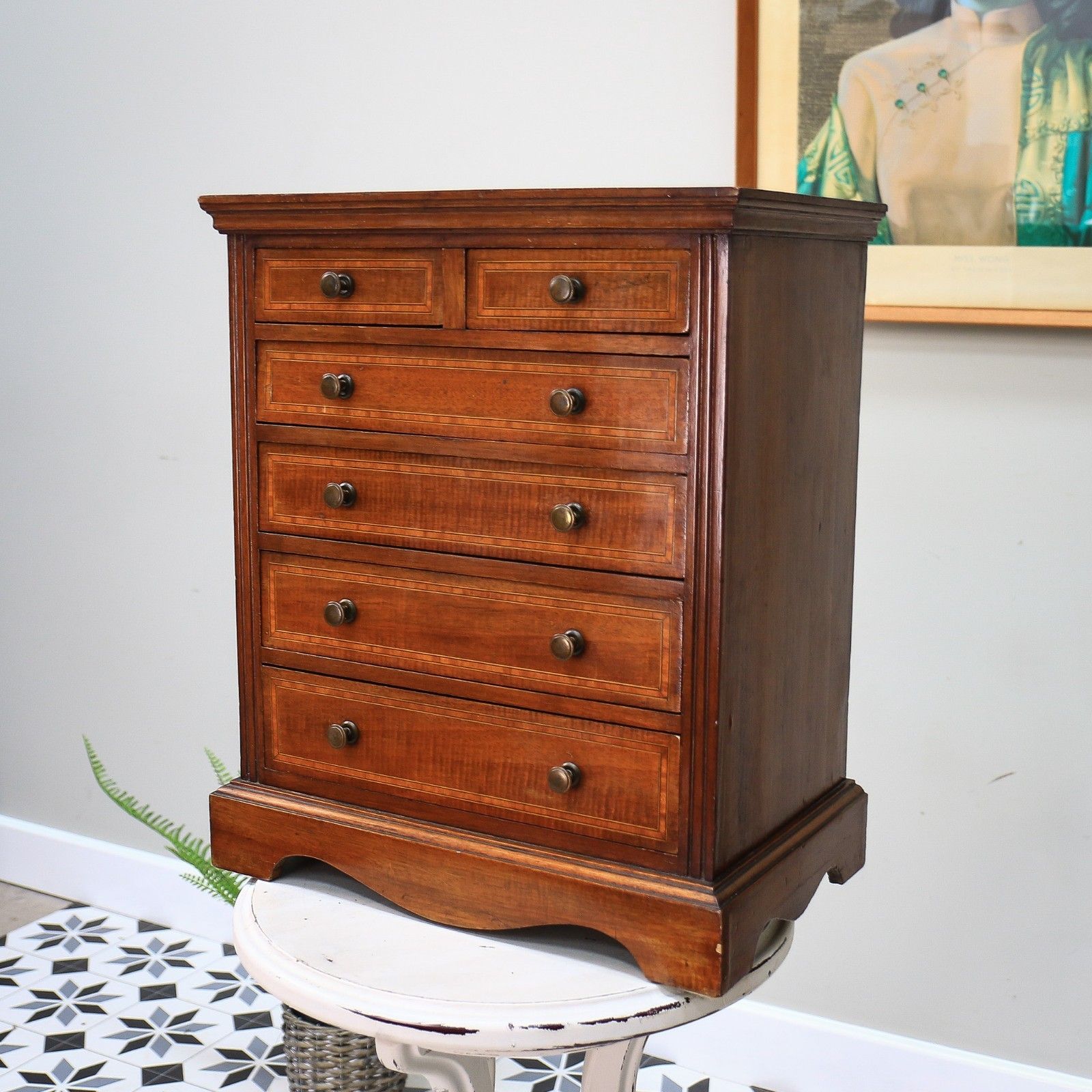 Chest Of Drawers Apprentice Salesman Piece Inlaid Mahogany