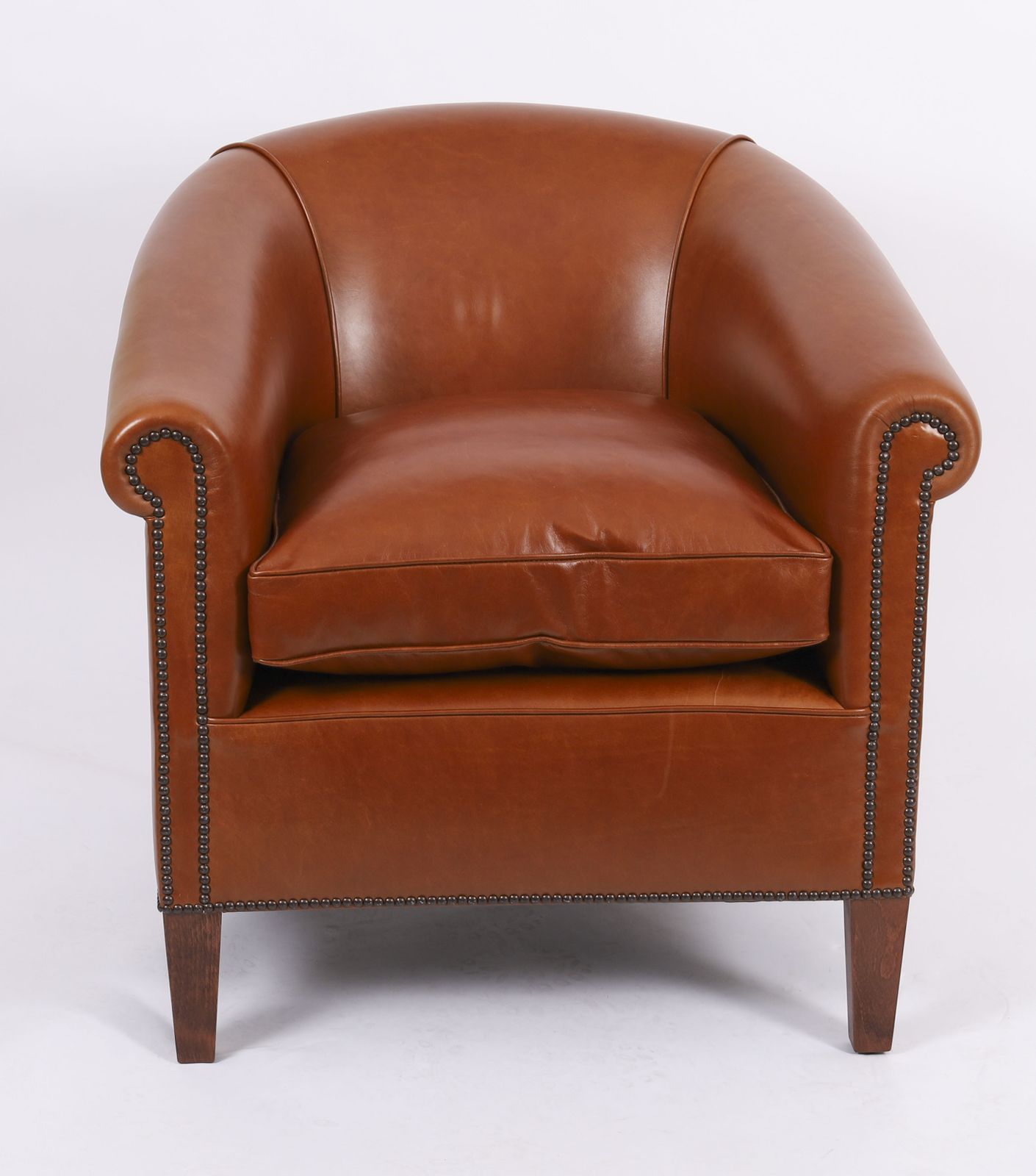 photo for sale Bespoke Pair English Handmade Amsterdam Leather Arm Chairs Malt