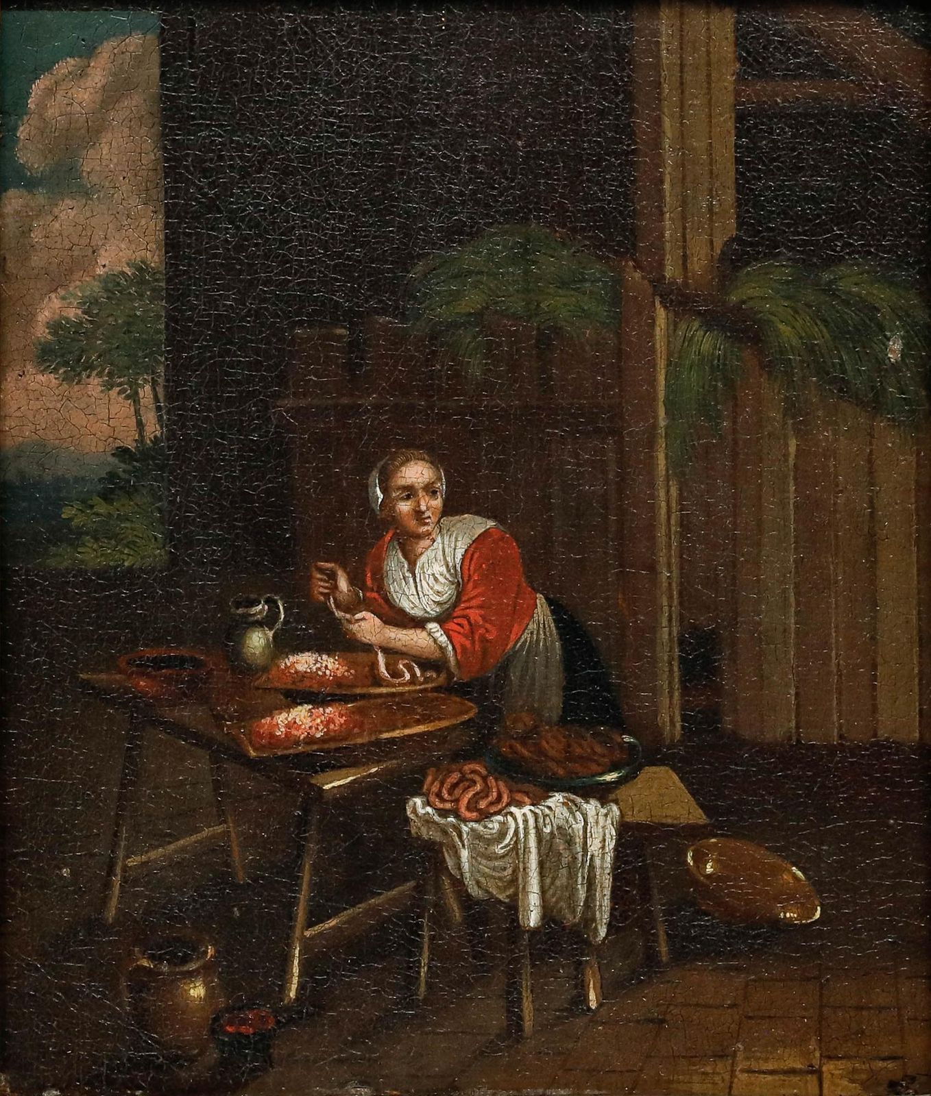 Dutch School 19th Century Oil Making Sausages photo furniture