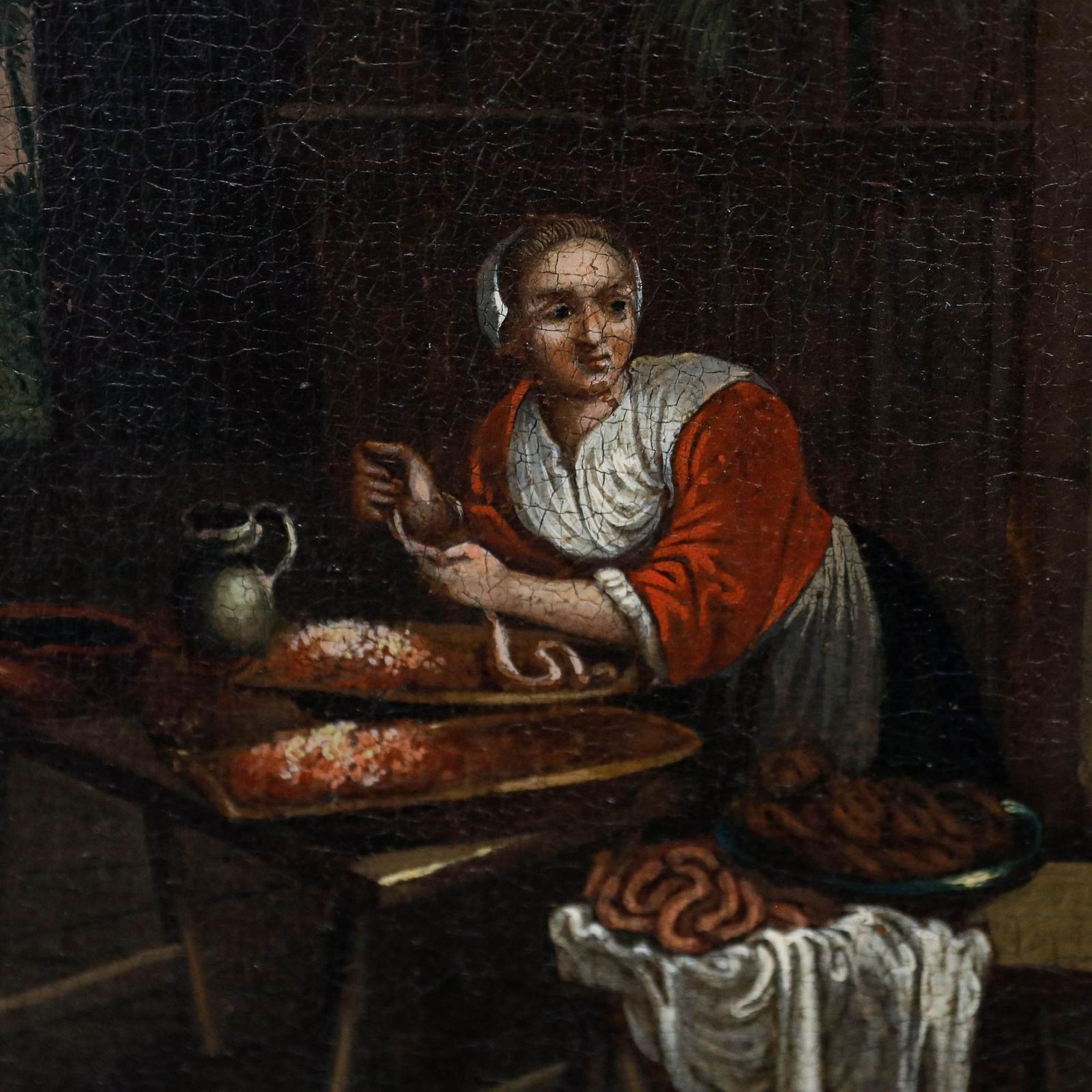 Dutch School 19th Century Oil Making Sausages photo Art