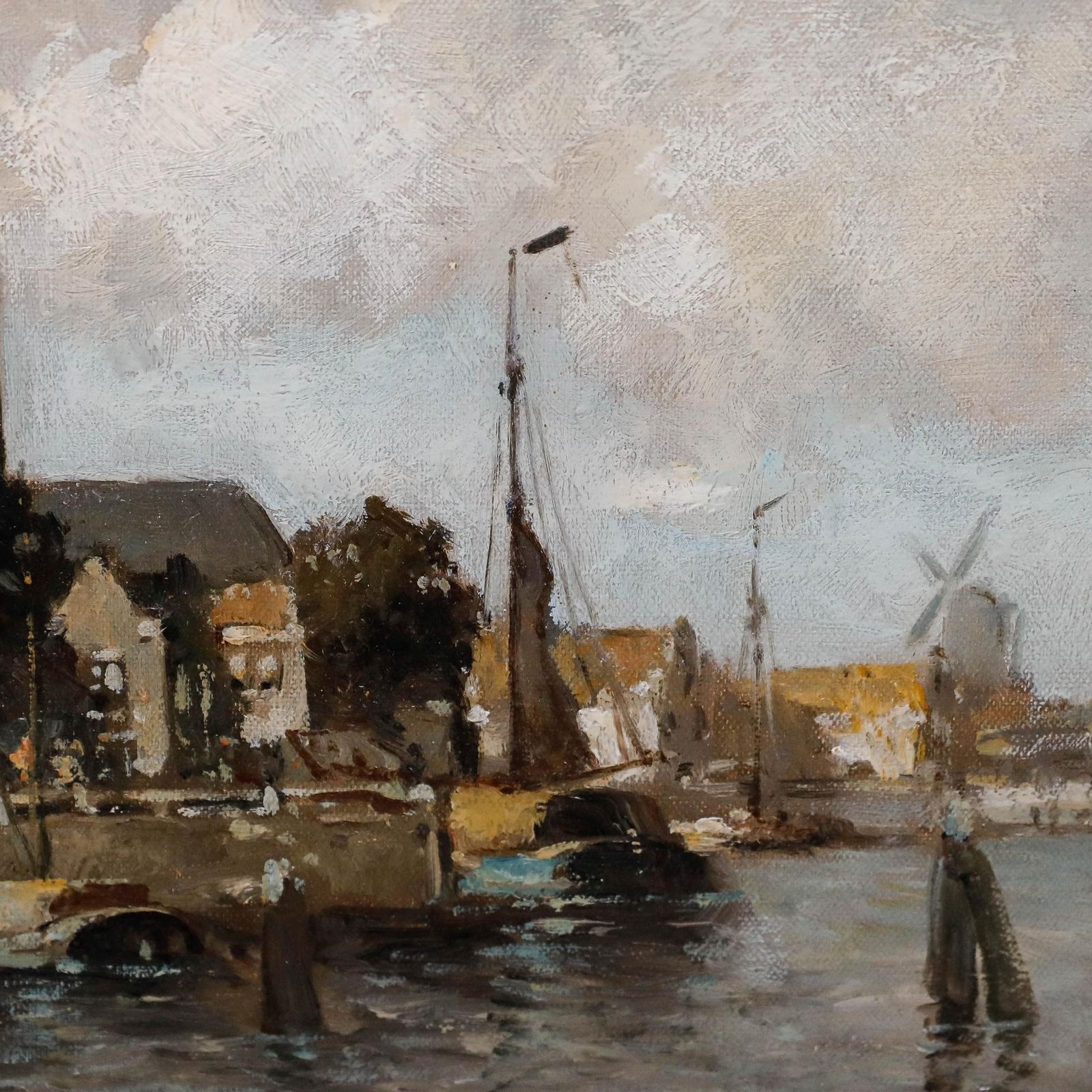 L. Schmitt Framed Early 20th Century Oil, View Of A Dutch Town photo vintage