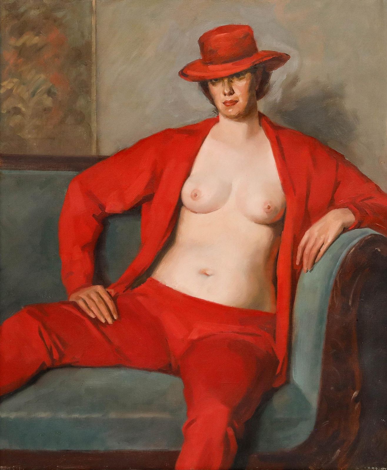 Attrib. Robert Van Cauwenberghe (1905 1985) Framed Oil, The Red Ensemble photo furniture
