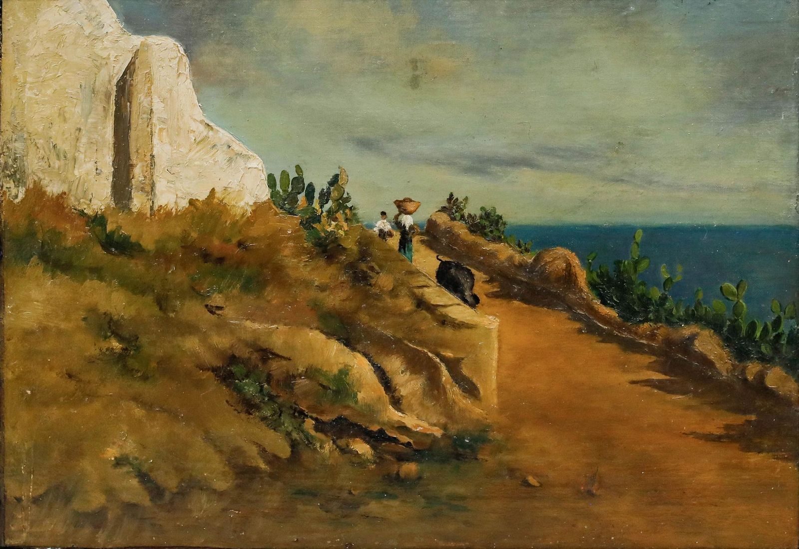 Framed Early 20th Century Oil Portuguese Coastline photo furniture
