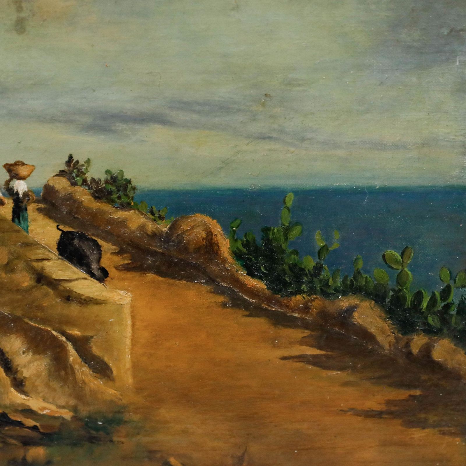 Framed Early 20th Century Oil Portuguese Coastline photo Art
