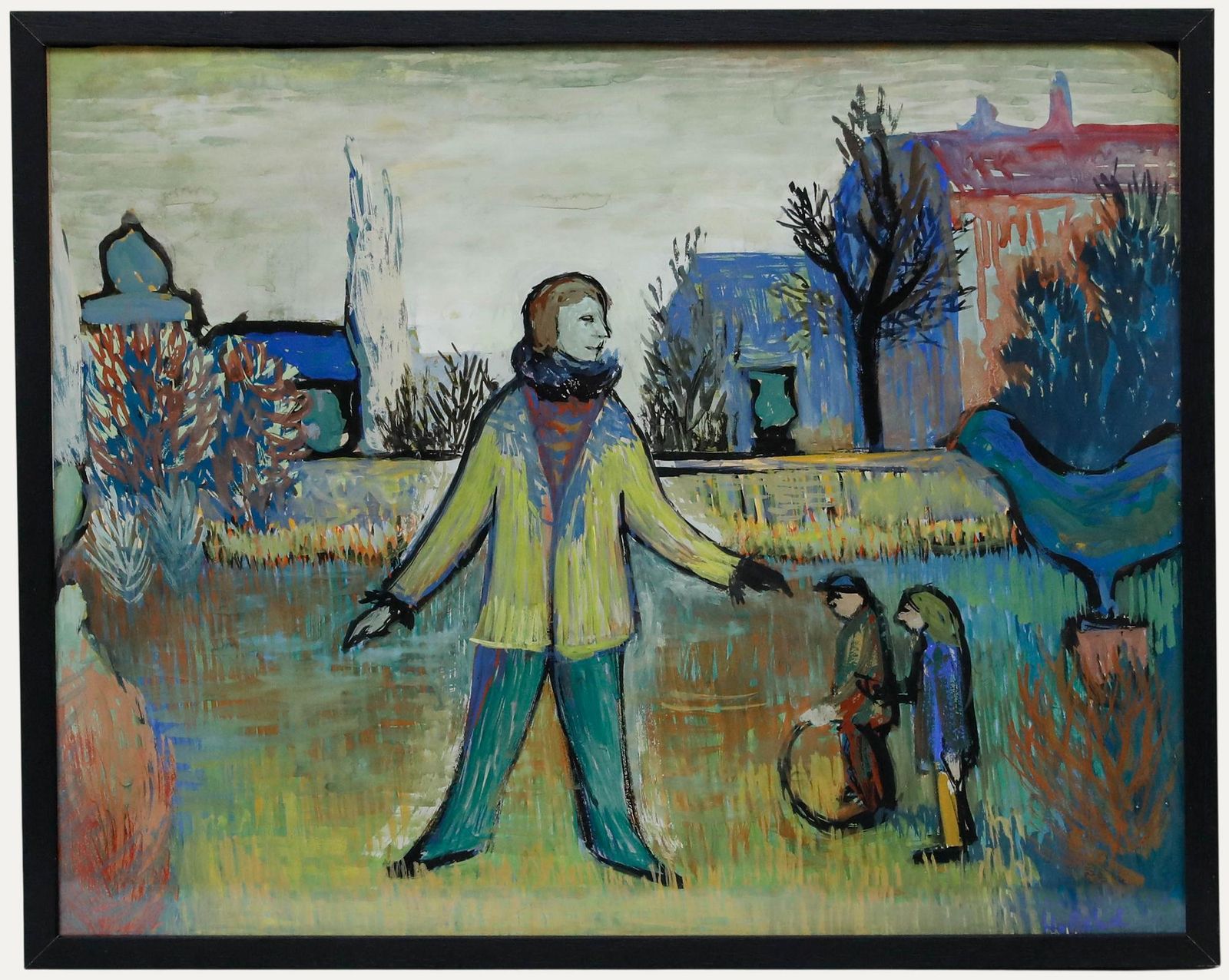 Jan Hofland (B.1937) Framed 20th Century Gouache, Park Games
