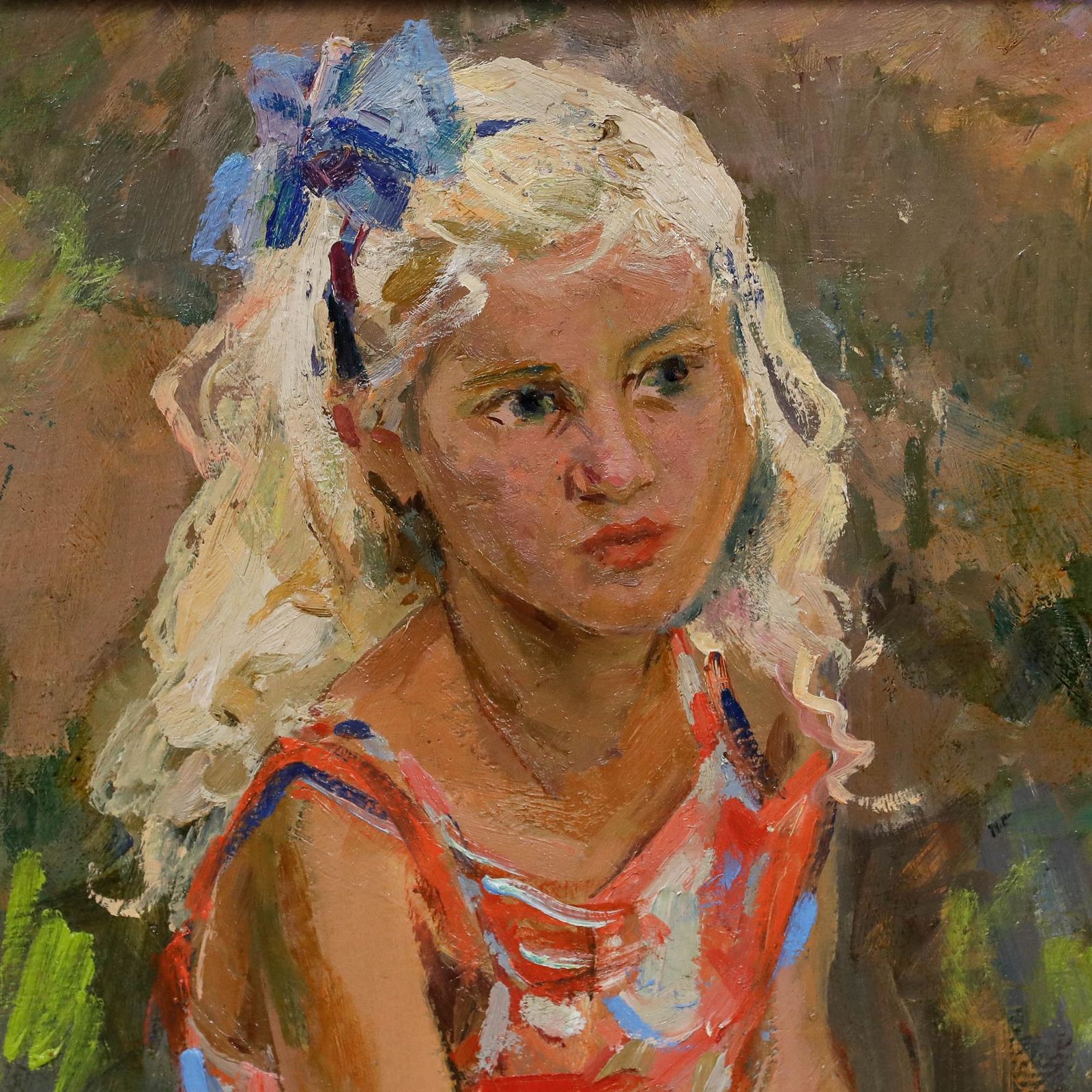 Vera Maksimoushkina (1923 1997) Framed Oil, Girl In The Floral Dress photo Art