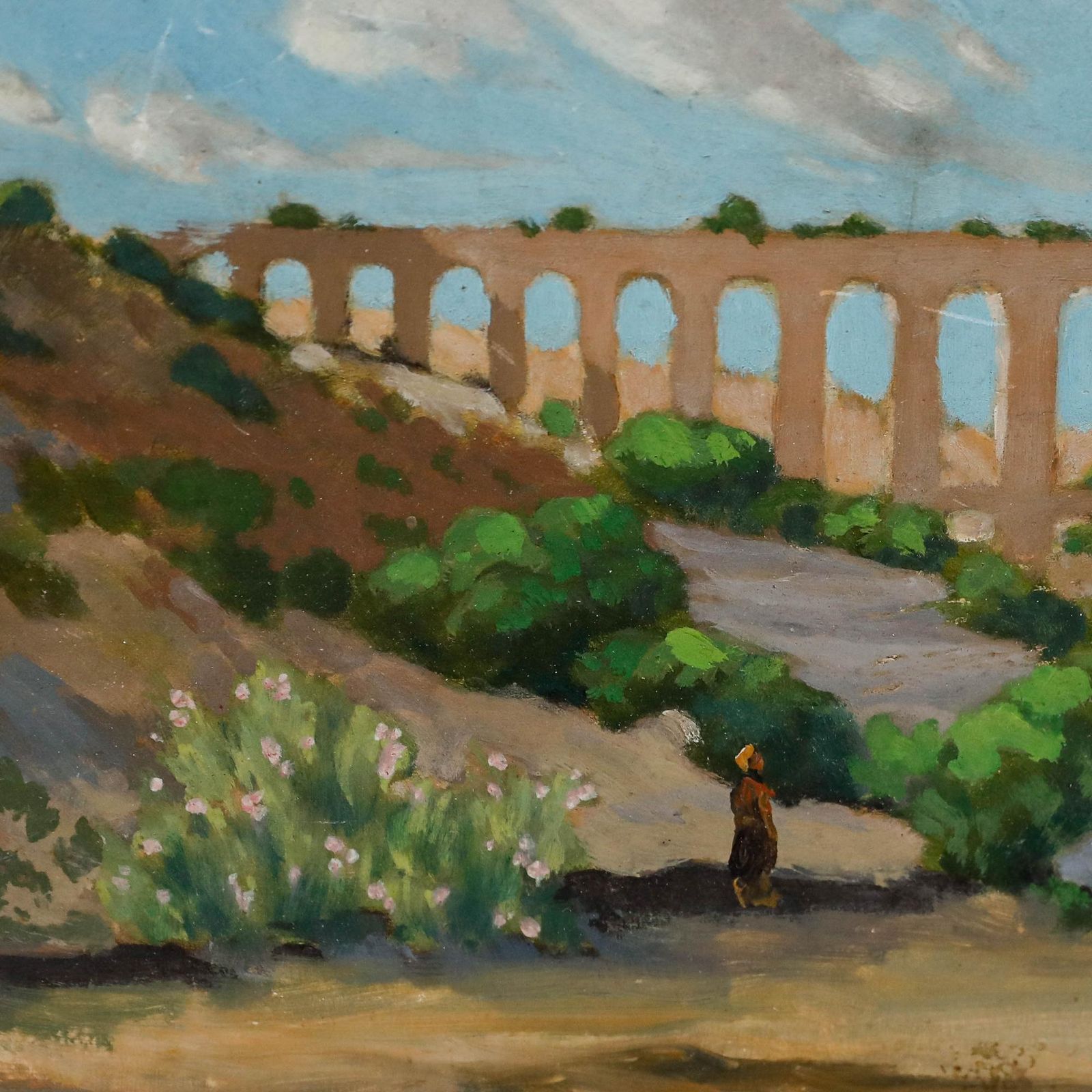 J. Tanot Framed Early 20th Century Oil, View Of An Aqueduct photo Art