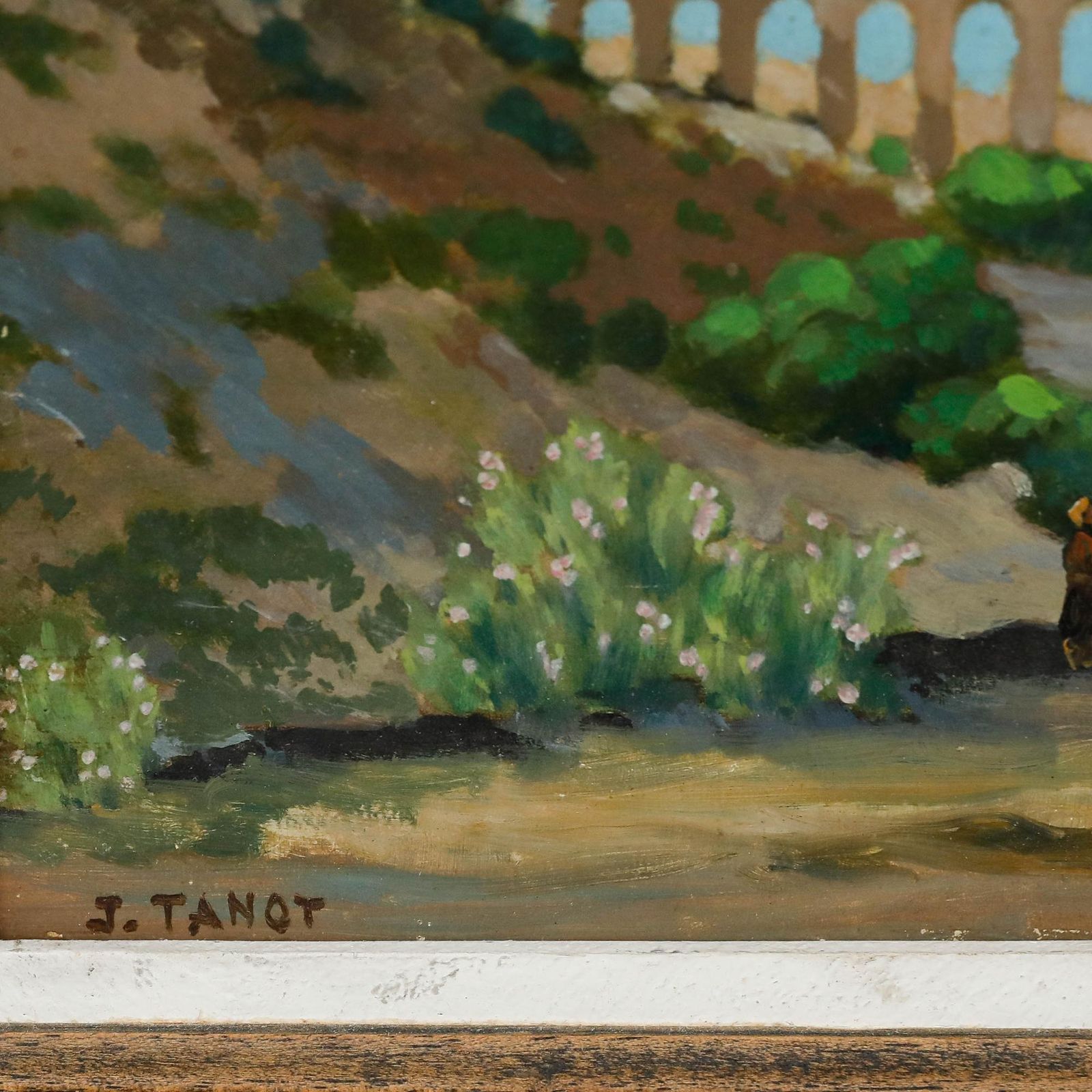 J. Tanot Framed Early 20th Century Oil, View Of An Aqueduct photo vintage