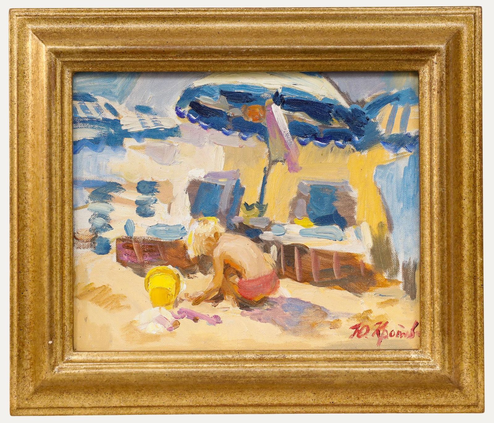 Youri Krotov (B.1984) Framed 20th Century Oil, Playing Under The Parasol