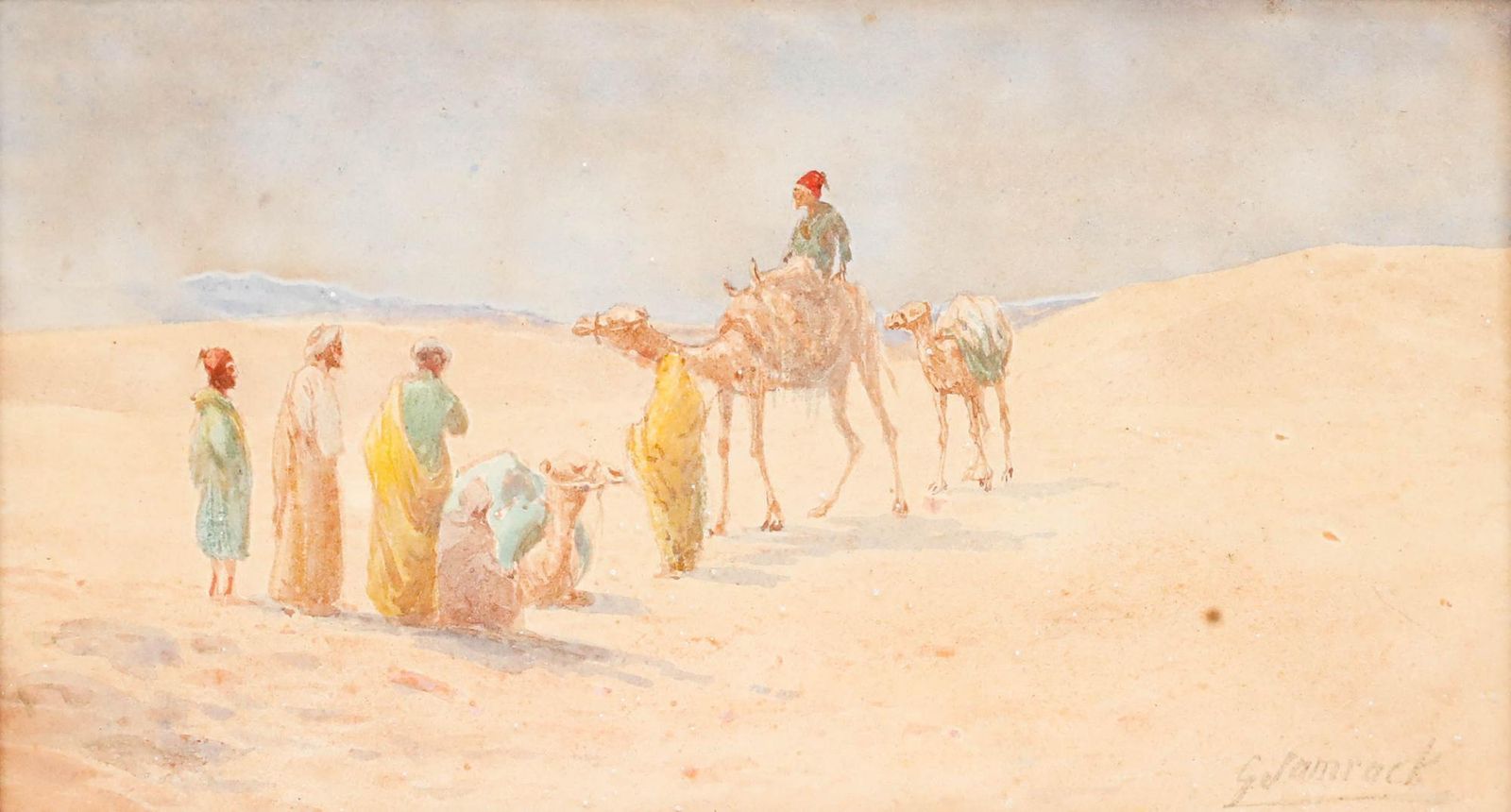 G. Jamrack Framed Early 20th Century Watercolour, Desert Journey photo furniture