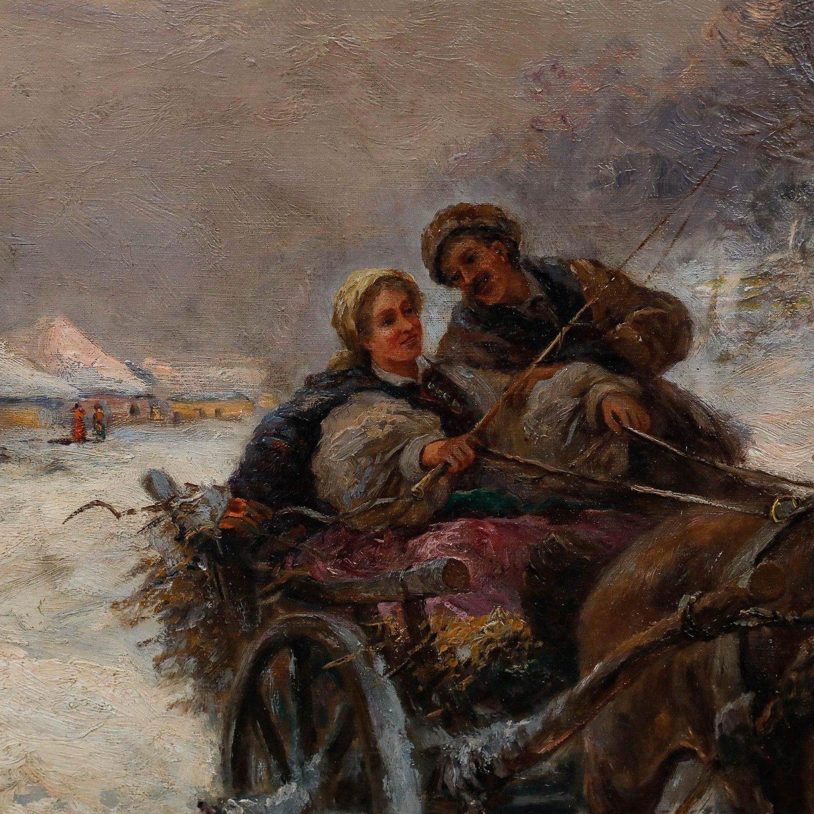 Gustav Prucha (1875 1952) Early 20th Century Oil, Dashing Through The Snow photo Art