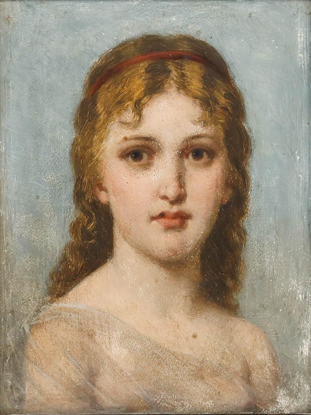 Erhard Winterstein (1841 1919) Framed 1898 Oil, Lady With The Red Headband photo furniture