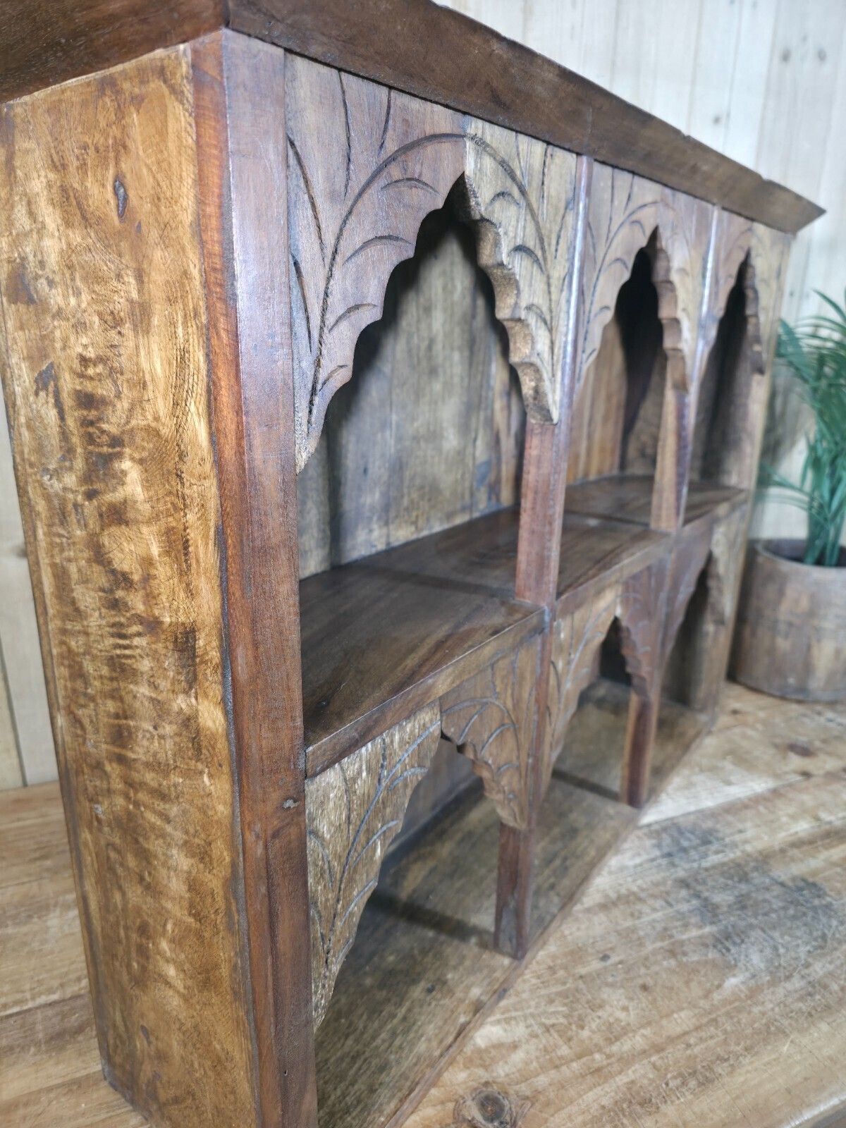 Vintage Reclaimed Indian Carved Wooded Arched Temple Wall Display Shelf Shelves photo 125.0
