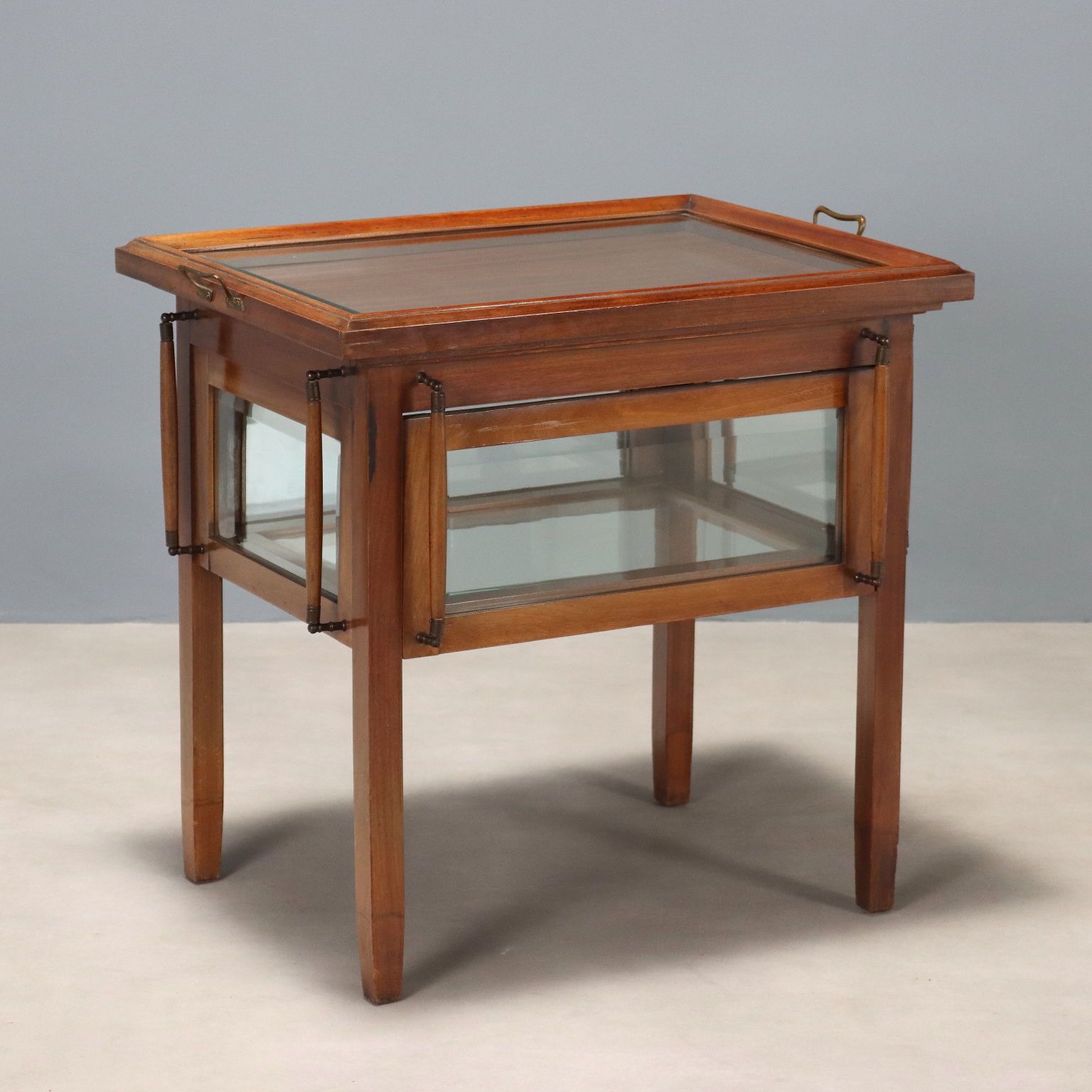 Antique Table Mahogany Glass Bronze Italy XIX Century