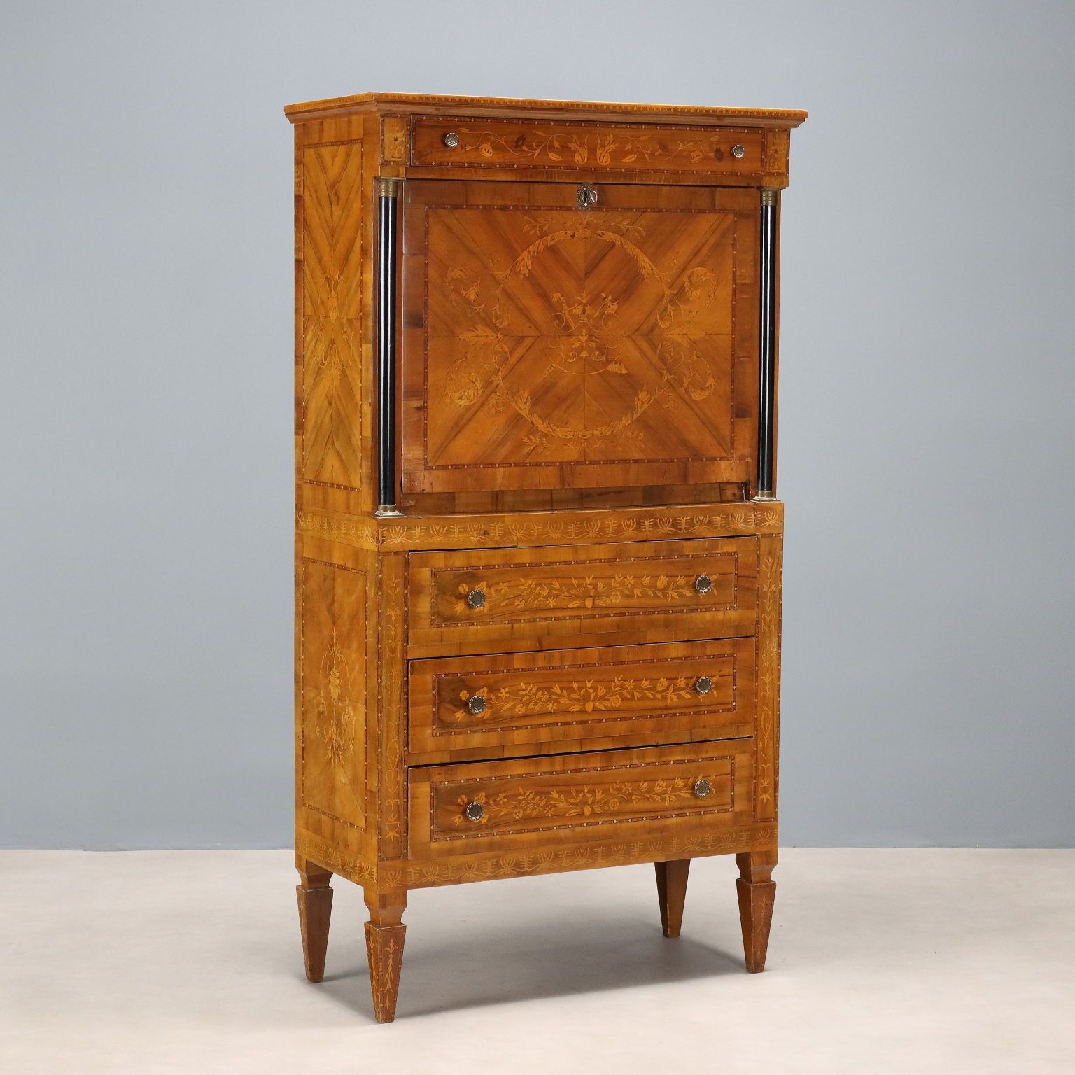 Antique Empire Style Walnut Veneer Secretary – Italy, 20th Century