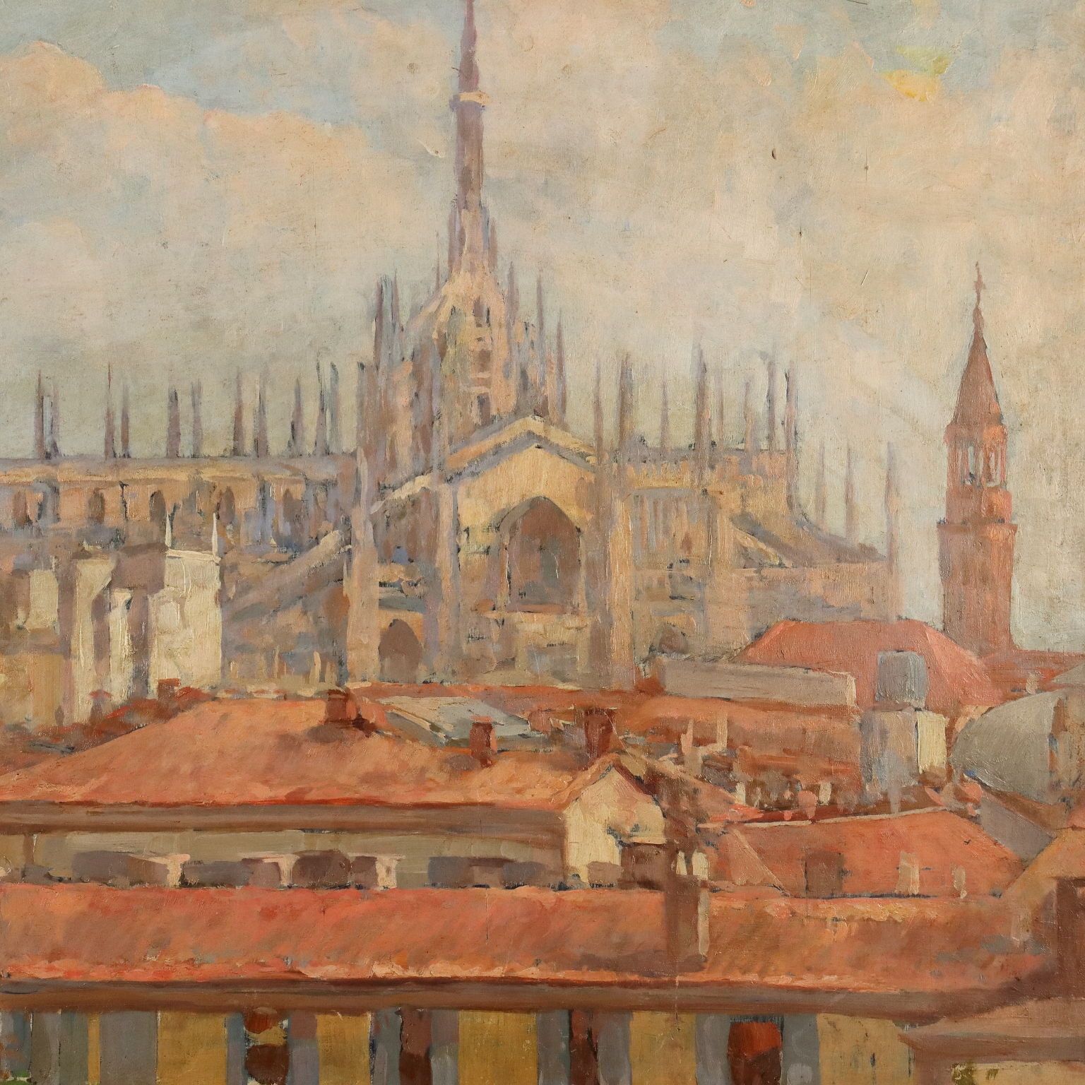 Tableau d'époque signé Giuseppe Viviani, vue de Milan, XXe siècle photo Art