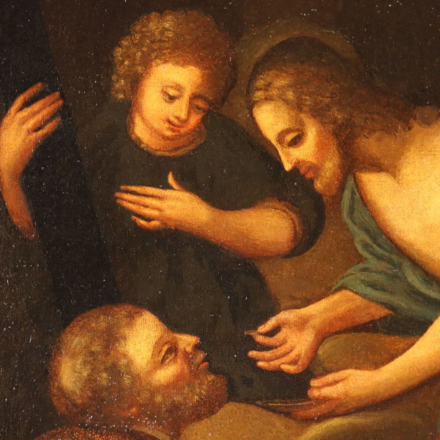 Tableau d'époque, évêque en prière recevant la communion du Christ, XVIIe siècle photo Art