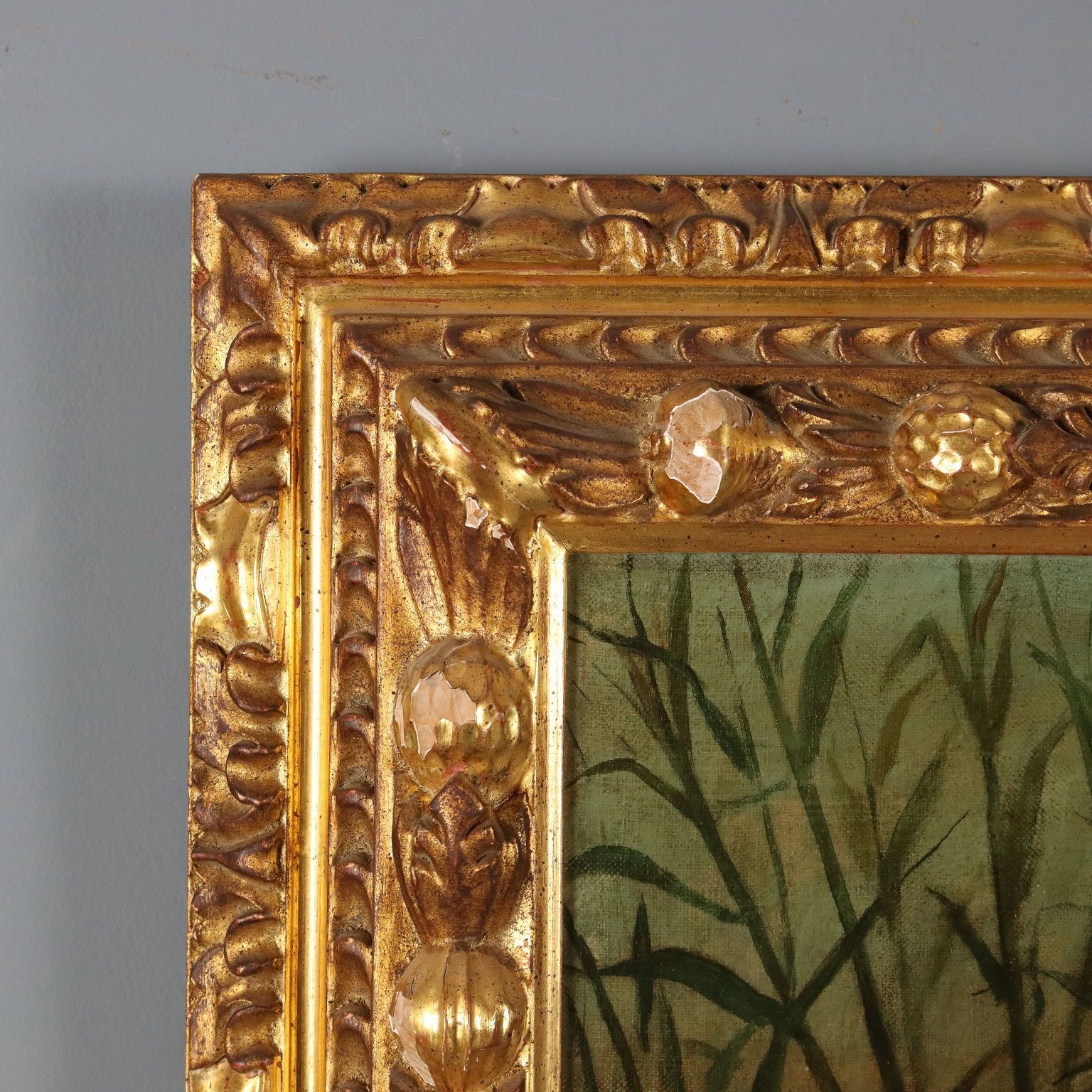 Antique Painting Moses Entrusted To The Waters Of The Nile XX Century photo vintage