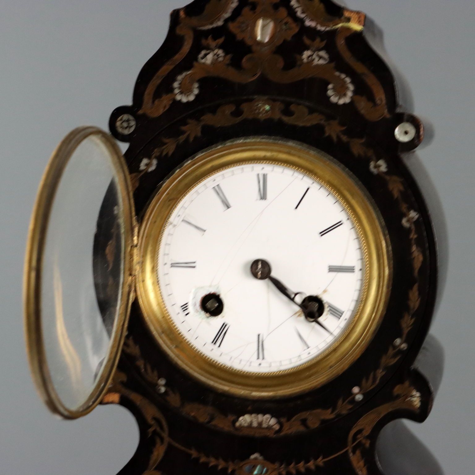 Antique Clock Wood Bronze Mother Of Pearl XIX Century photo vinterior