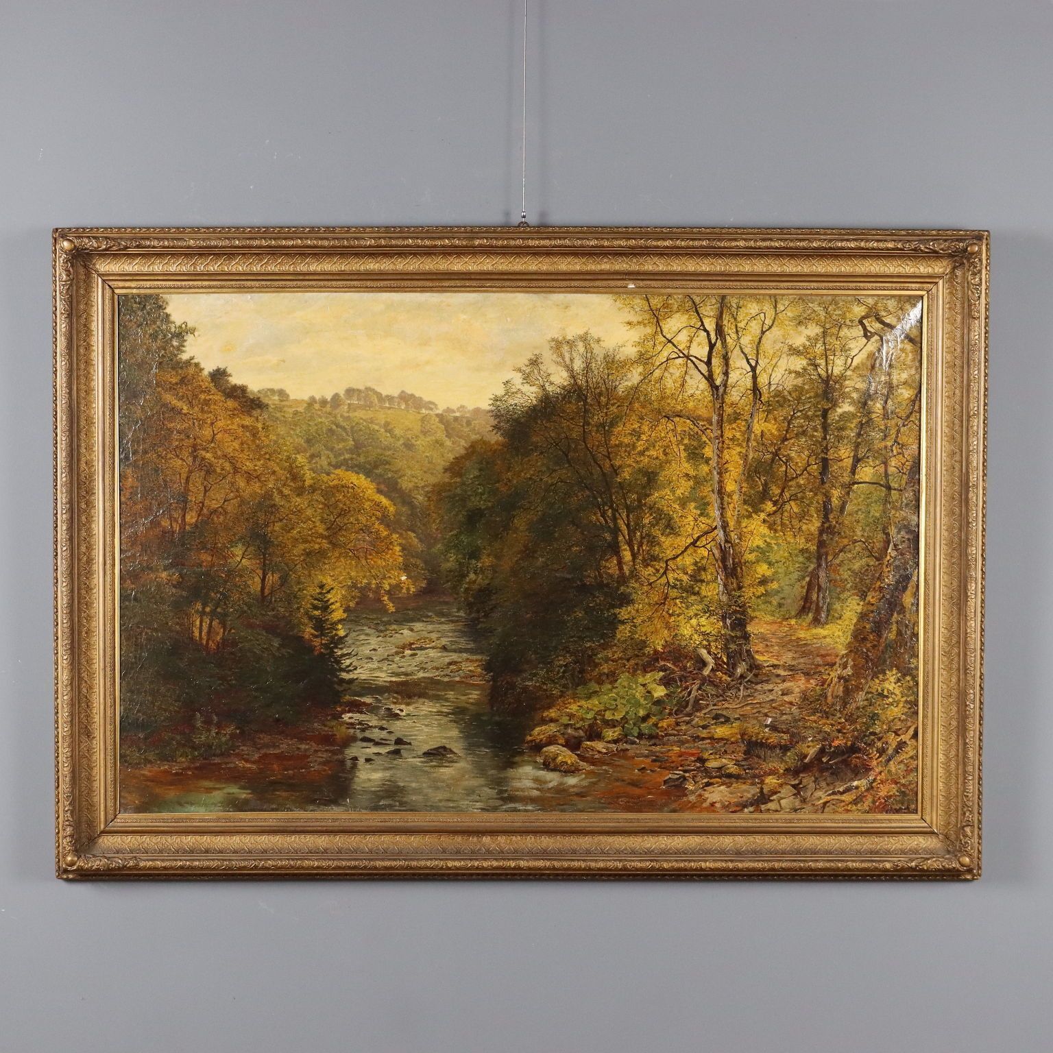 Tableau d'époque, paysage forestier, huile sur toile, XIXe siècle