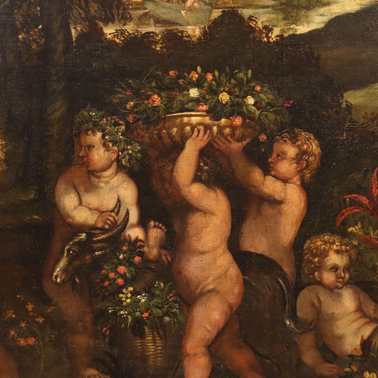 Antique Painting Cupids Feast Oil On Canvas XVII XVIII Century photo vinterior