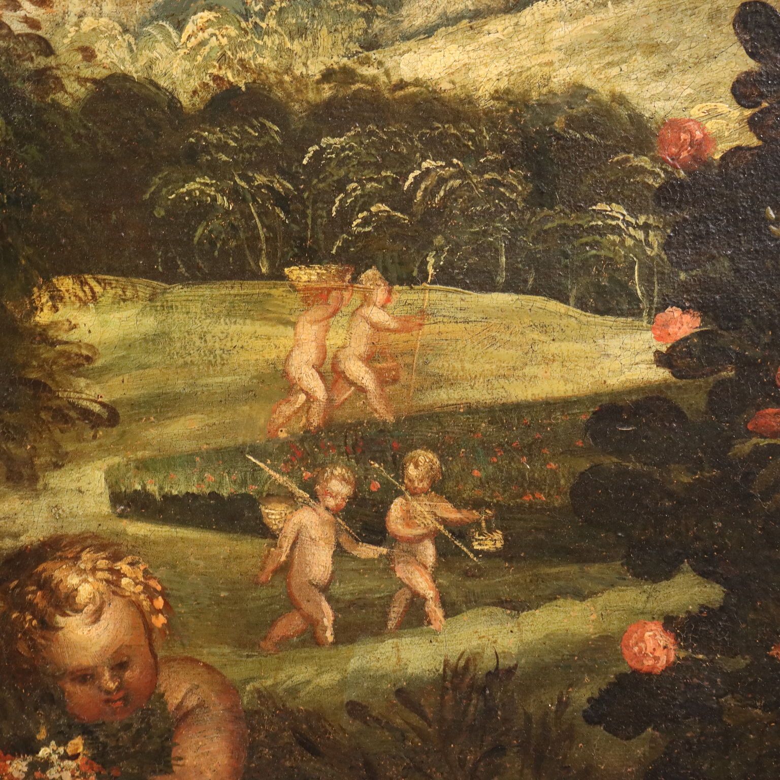 photo furniture Antique Painting Cupids Feast Oil On Canvas XVII XVIII Century