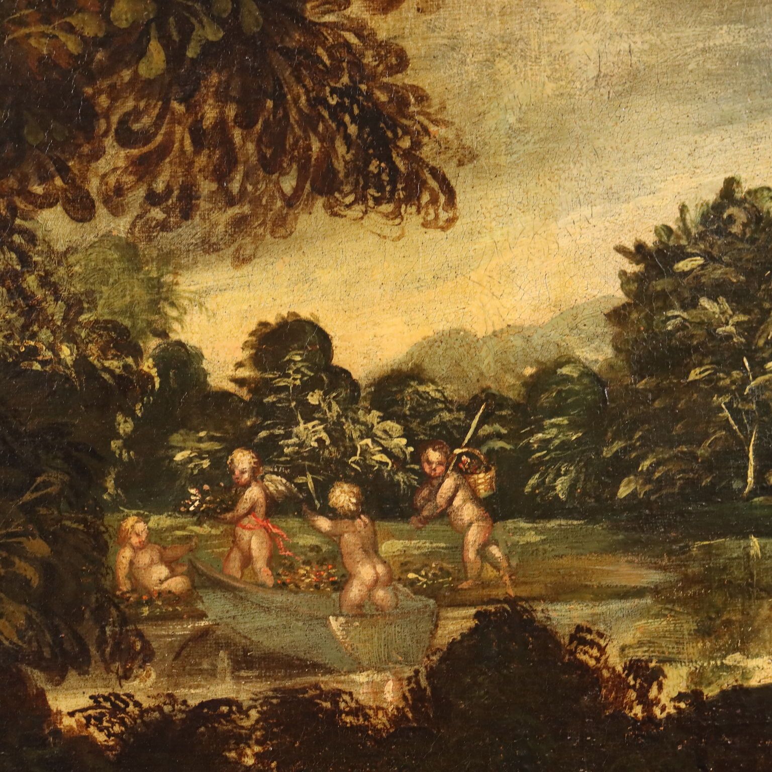 photo for sale Antique Painting Cupids Feast Oil On Canvas XVII XVIII Century