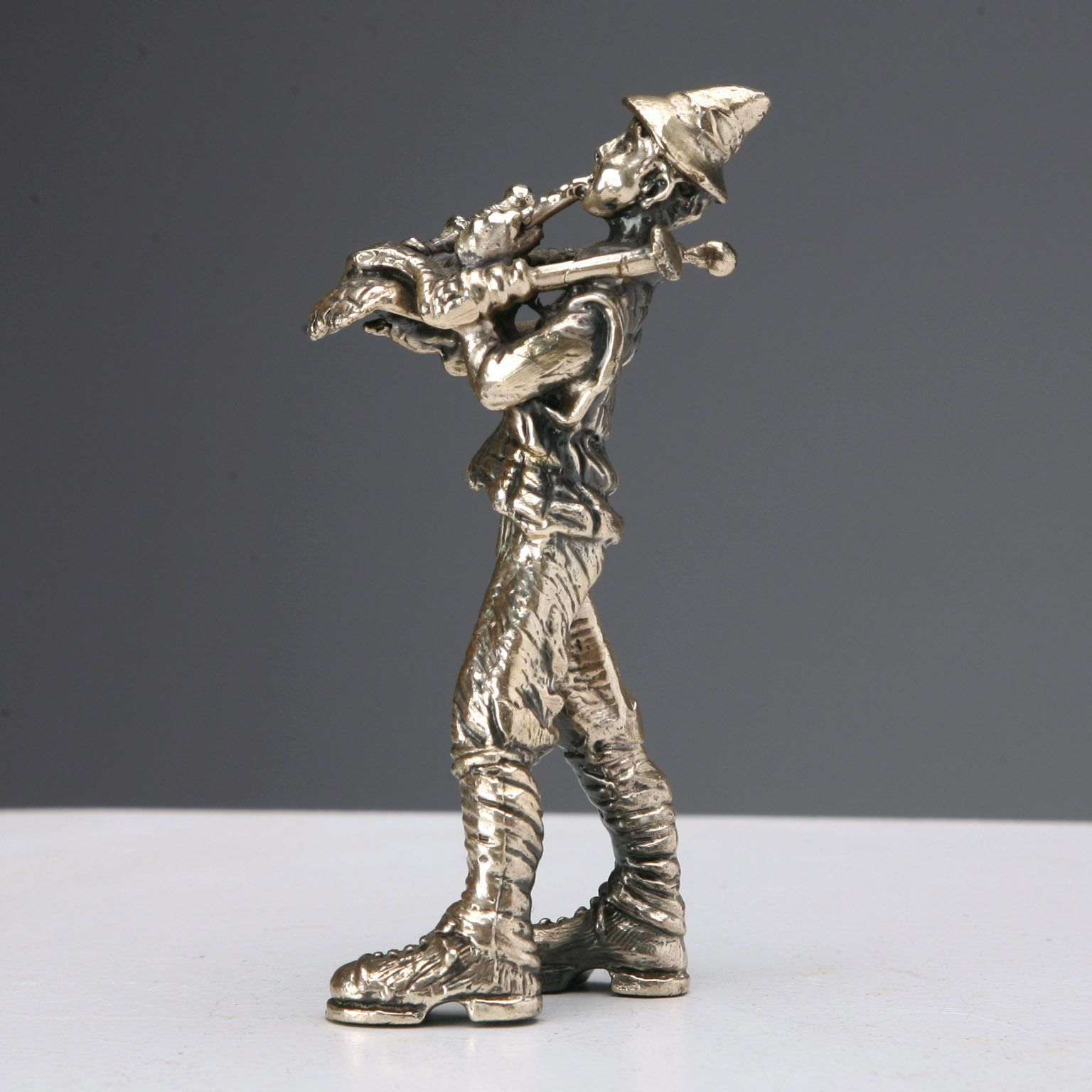 Antique Sculpture Bagpipe Player Silver Sorini Arezzo XX Century photo for sale