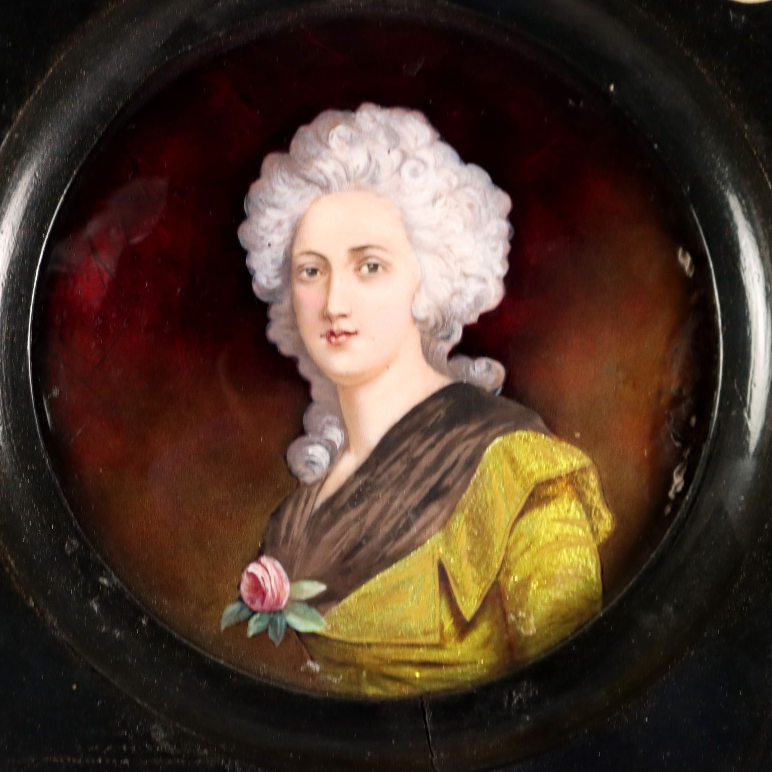 Antique Painting Portrait Of A Noblewoman Limoges Enamels '800 photo for sale