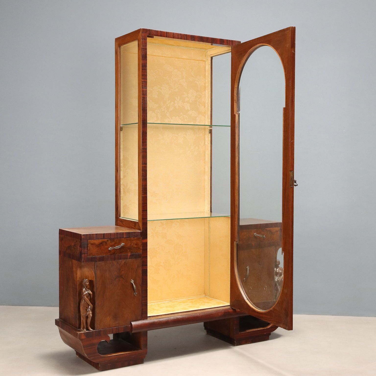Vintage Dispaly Cabinet Burl Veneer Design Italy 1920s 1930s photo Furniture