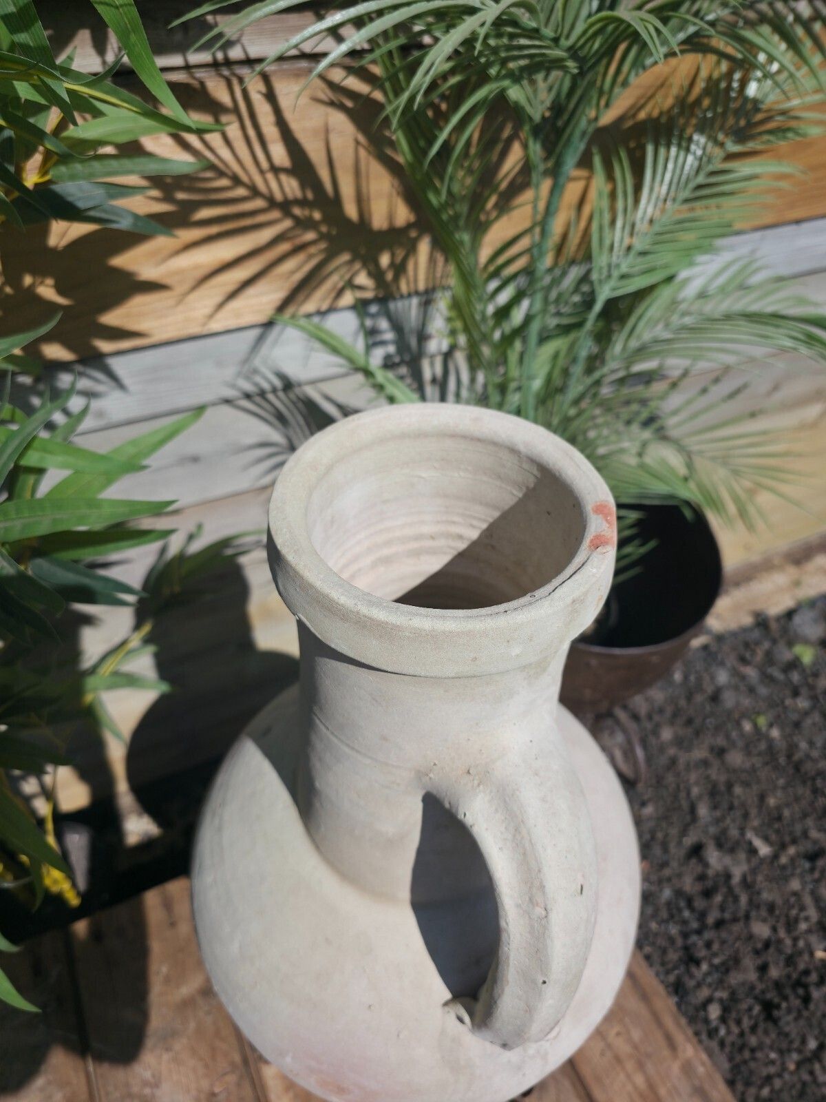 Large Rustic Mediterranean Terracotta Greek Roman Amphora Urn On Stand photo vintage