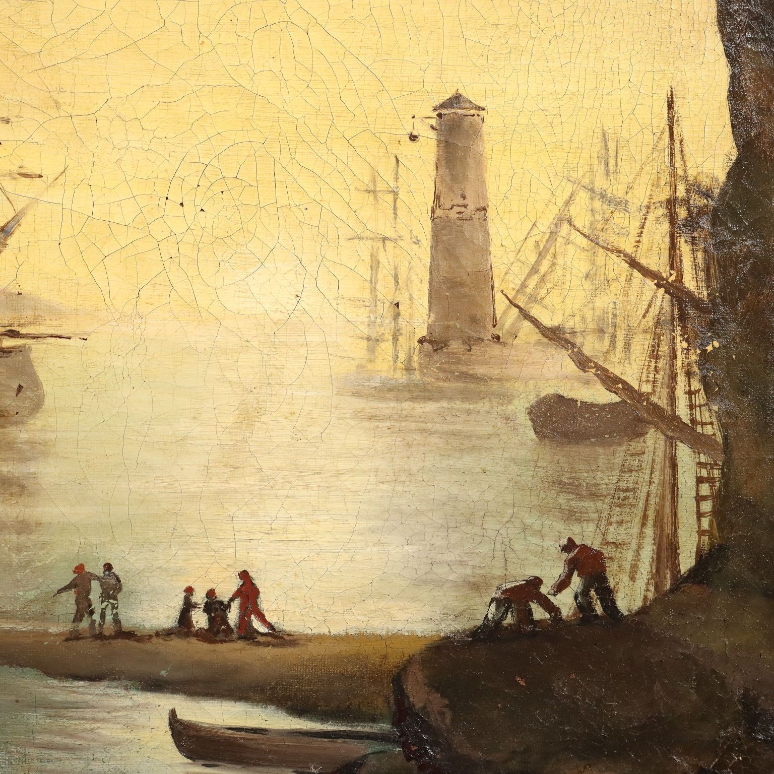 Antique Painting View From The Harbour Oil On Canvas XVIII Century photo buy