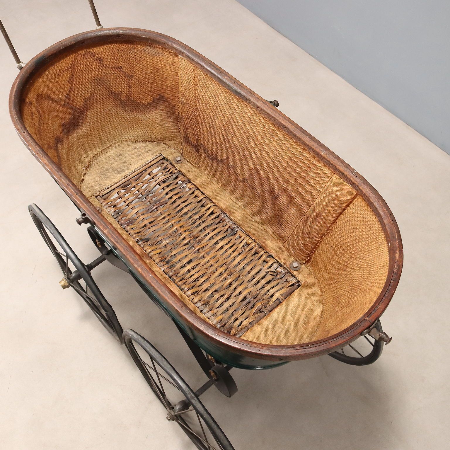 photo for sale Antique Stroller Iron Wood Wicker Italy XIX Century