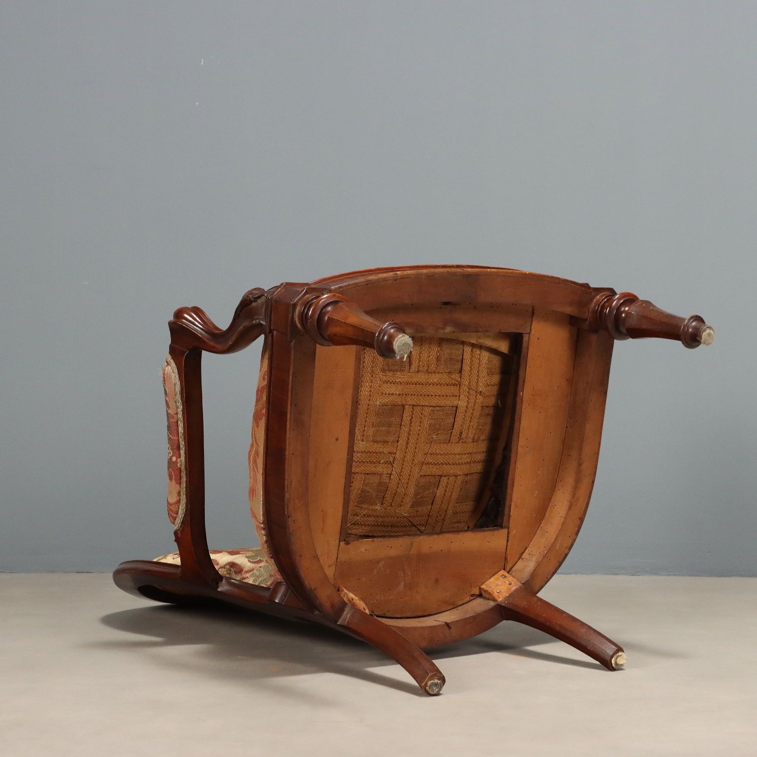 Furniture Antique Armchair Louis Philippe Walnut Fabric Italy XIX Century photo