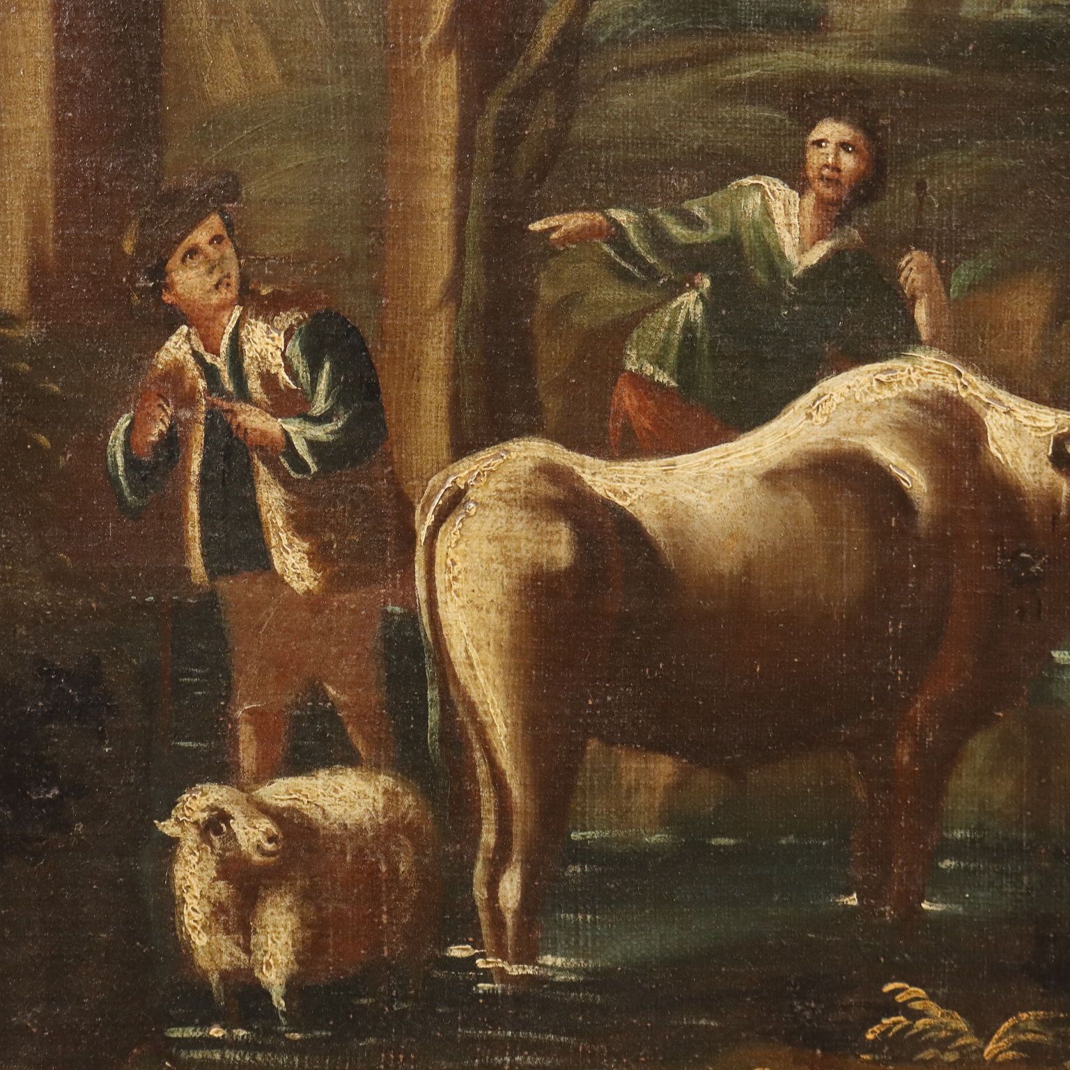 Tableau d'époque, paysage avec bergers et troupeaux, XVIIIe siècle photo Art