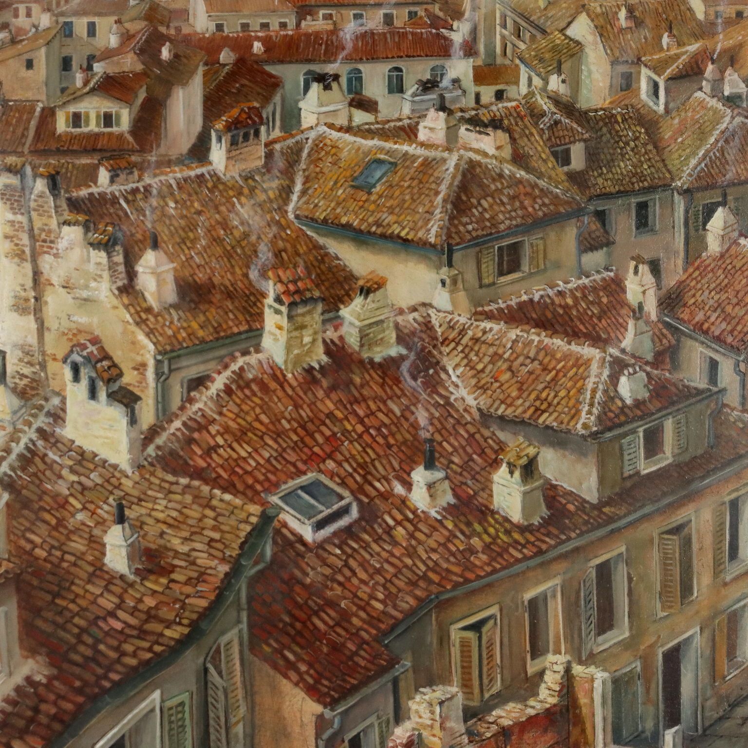 Modern Painting Signed Aldo Bressanuti City View XX Century photo Art